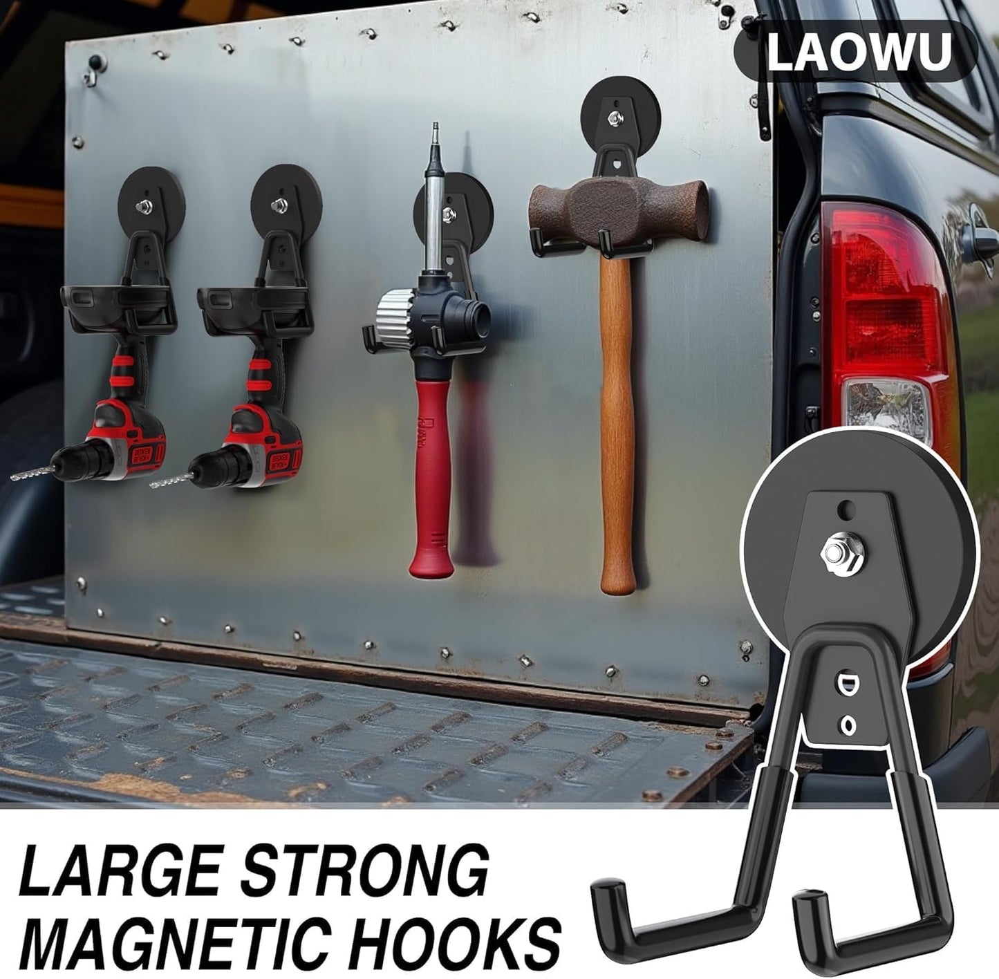 12 Pcs Magnetic Hooks Heavy Duty, Large Strong Magnetic Storage Hook for Hanging Garage Tool, 66mm Magnet Hooks with Anti-Slip Coating, Magnetic Holder for Power Drill/Metal Cabinet/Garden Tools