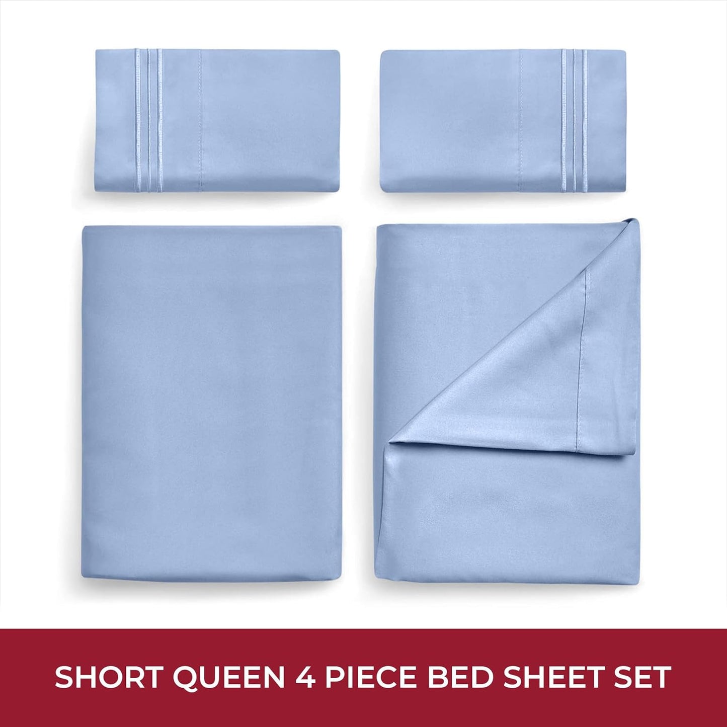 Mellanni RV Short Queen Sheets - 4 PC Iconic Collection Bedding - Hotel Luxury, Extra Soft, Cooling Bed Sheets - Deep Pocket up to 10 inch (RV/Short Queen, Sky Blue)