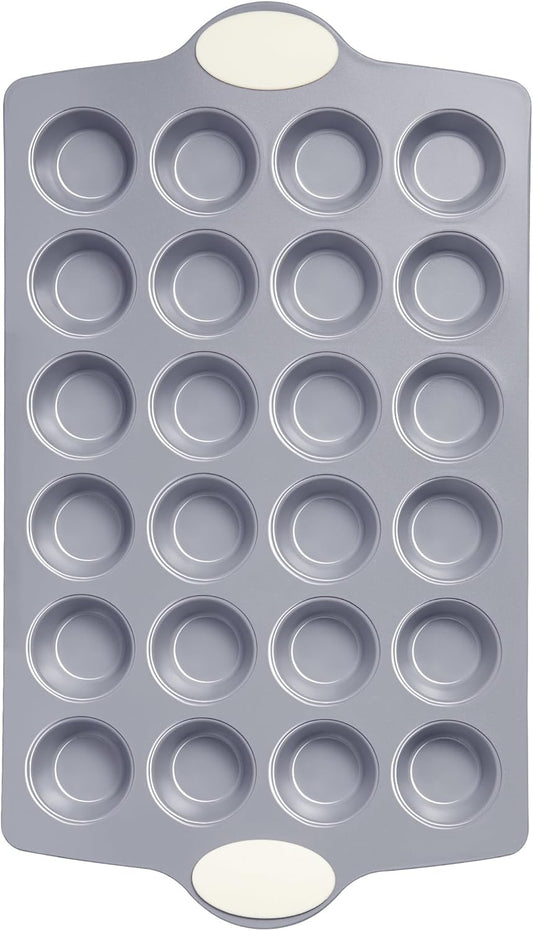 BRONYPRO Ceramic Mini Muffin Pan, 24-Cup Nonstick Aluminized Steel Cupcake Pans, Healthy Non-Toxic Ceramic Coating Mini Muffin Tin, 1Pack Cup Cake Pans for Baking Cream