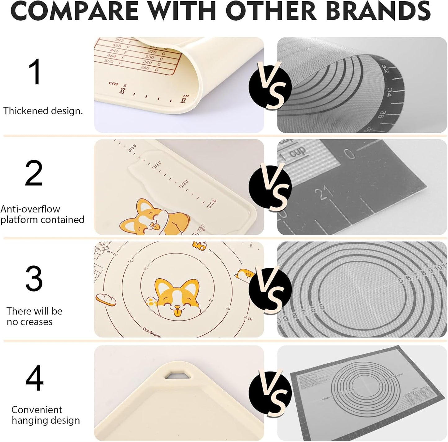 Ourokhome Silicone Baking Mat Sheet and Pastry Dough Cutter, 0.5 Inch Thick 32" X 24" BPA free Silicone Rolling Mat, Non-Stick and Anti-Slip, Dishwasher Safe (Beige)