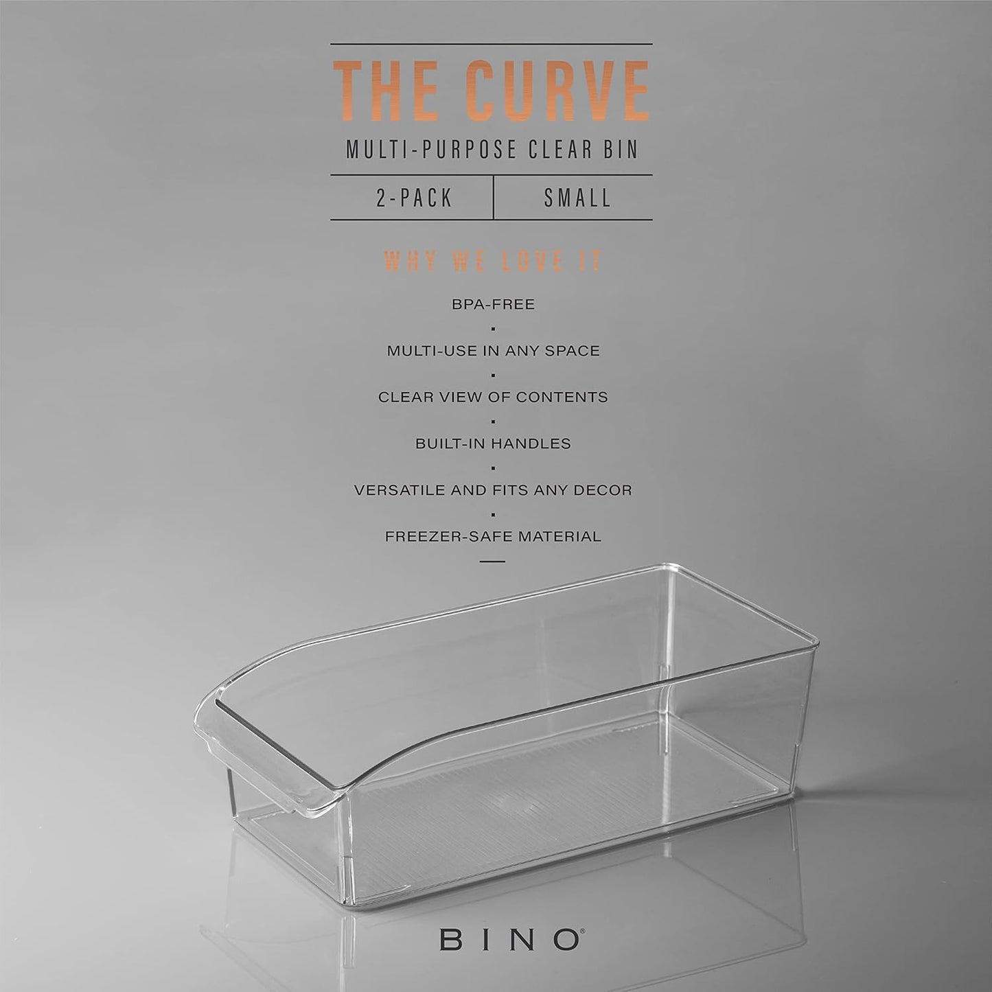 BINO | Plastic Storage Bins, Small | THE CURVE COLLECTION | Multi-Use Organizer Bins | Storage Containers Kitchen, Pantry and Home Organization | Fridge Organizers | Pantry Organization