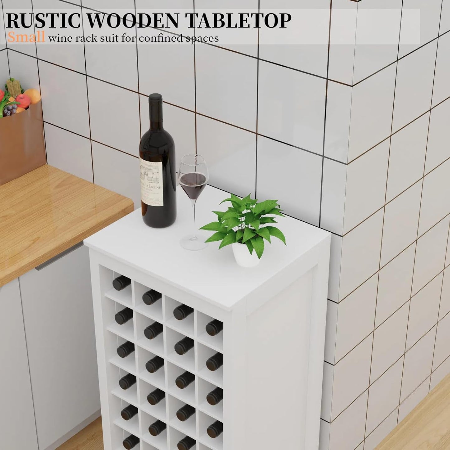 WERSMT 8-Tier Wine Rack Freestanding Floor, 32 Bottles Wood Wine Rack Counter for Small Space, Farmhouse Stackable Modular Wine Bottle Holder Rack, White