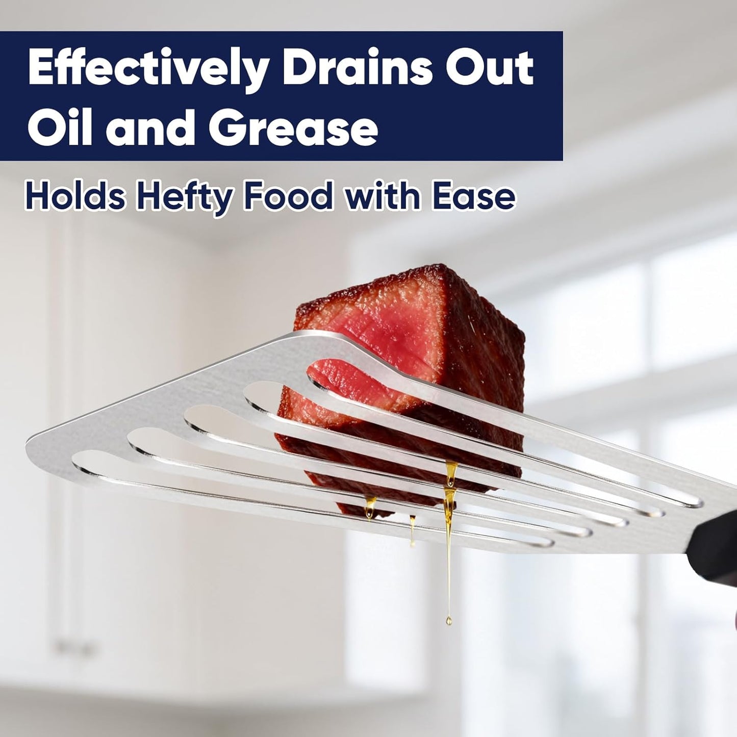 Newness Metal Fish Turner Spatula Stainless Steel for Kitchen Use, Small Griddle Egg Spatula, Flexible, Polished Metal, Corrosion Resistant, Kitchen Slotted Turner with Thin Edge Ideal for Turning,11"