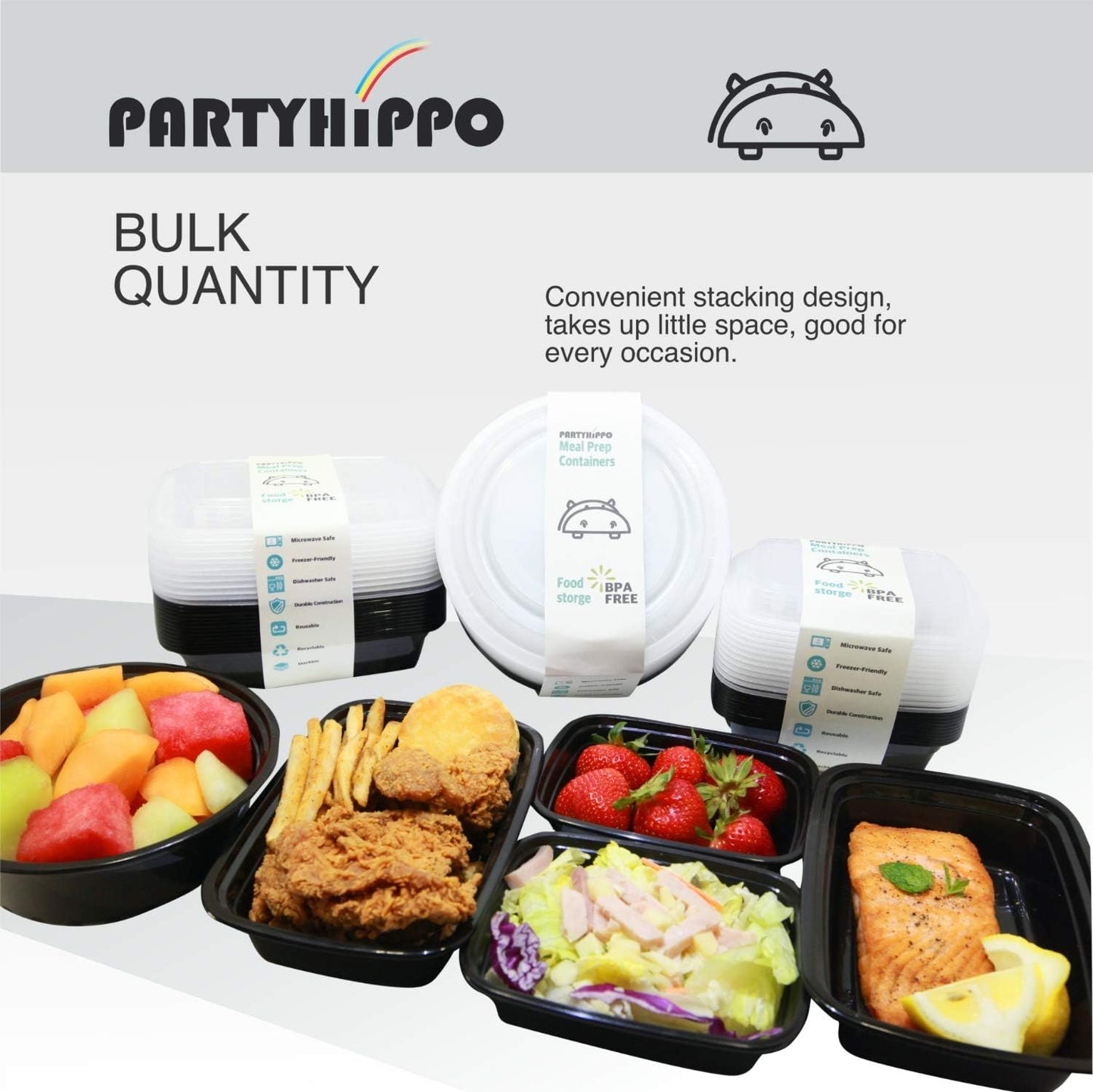 PARTYHIPPO Small Meal Prep Containers Single Lids, 12 OZ [25-Pack] Food Storage Bento BPA Free | Stackable | Reusable Lunch Boxes, Microwave/Dishwasher, Freezer Safe,Portion Control (12 OZ 25 pack)