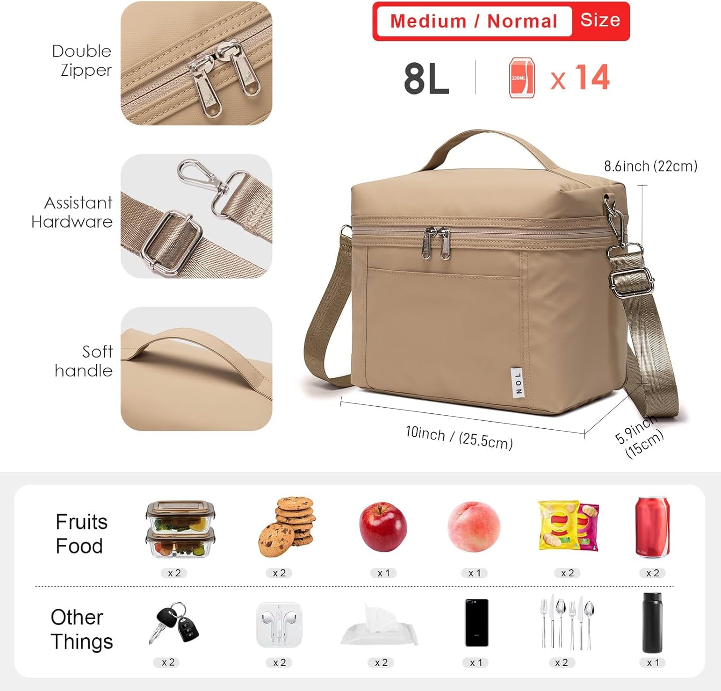 NOL Natural Organic Lifestyle Insulated Lunch Bags for Women Cooler Bag Lightweight Nylon Waterproof Lunch Box For Work