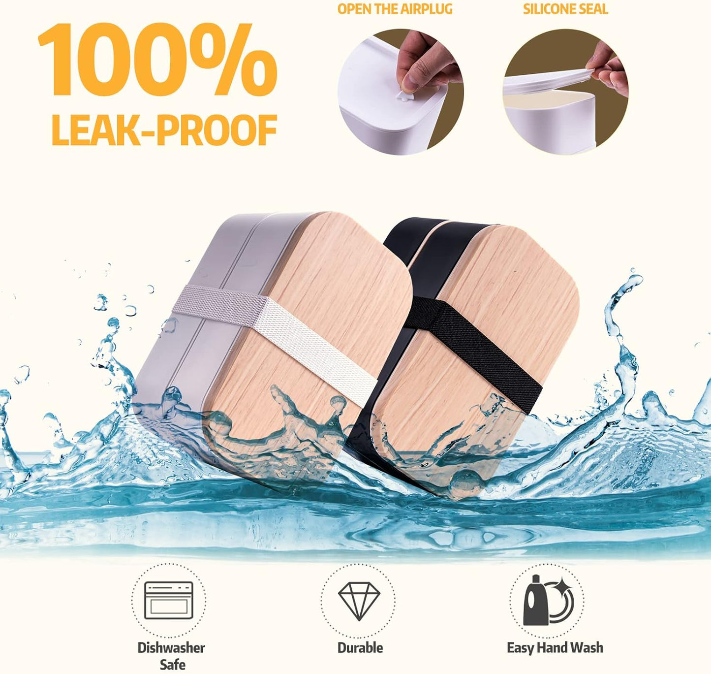 Stackable Bento Box with Utensils Microwave Safe, All-in-One Meal Prep Compartment Lunch Containers Leak Resistant Lunch Box with Sauce Container 60oz White(without bag)