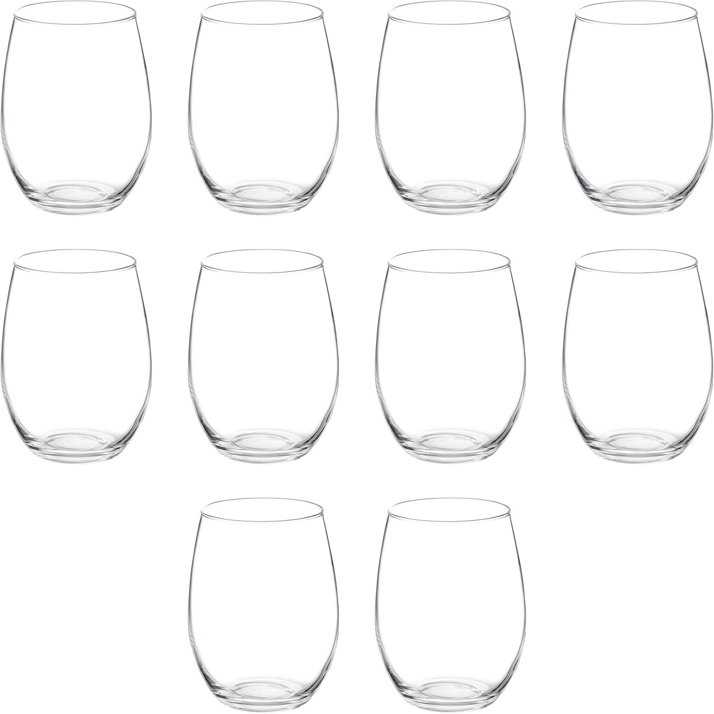 DISCOUNT PROMOS 10 ARC Stemless Wine Glasses Set, 21 oz. - Chardonnay, Cabernet, Merlot, Sauvignon - Clear