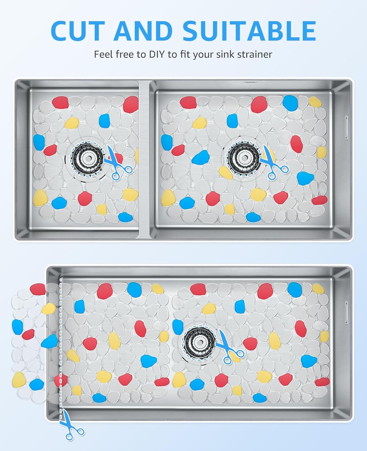 Bligli PVC Sink Mat, Pebble Design 2 Pack Sink Protector Mats for Bottom of Kitchen Sink, Dish Drying Mat for Dishes and Glassware, 15.7 x 11.8 inches, Handpainted-Clear