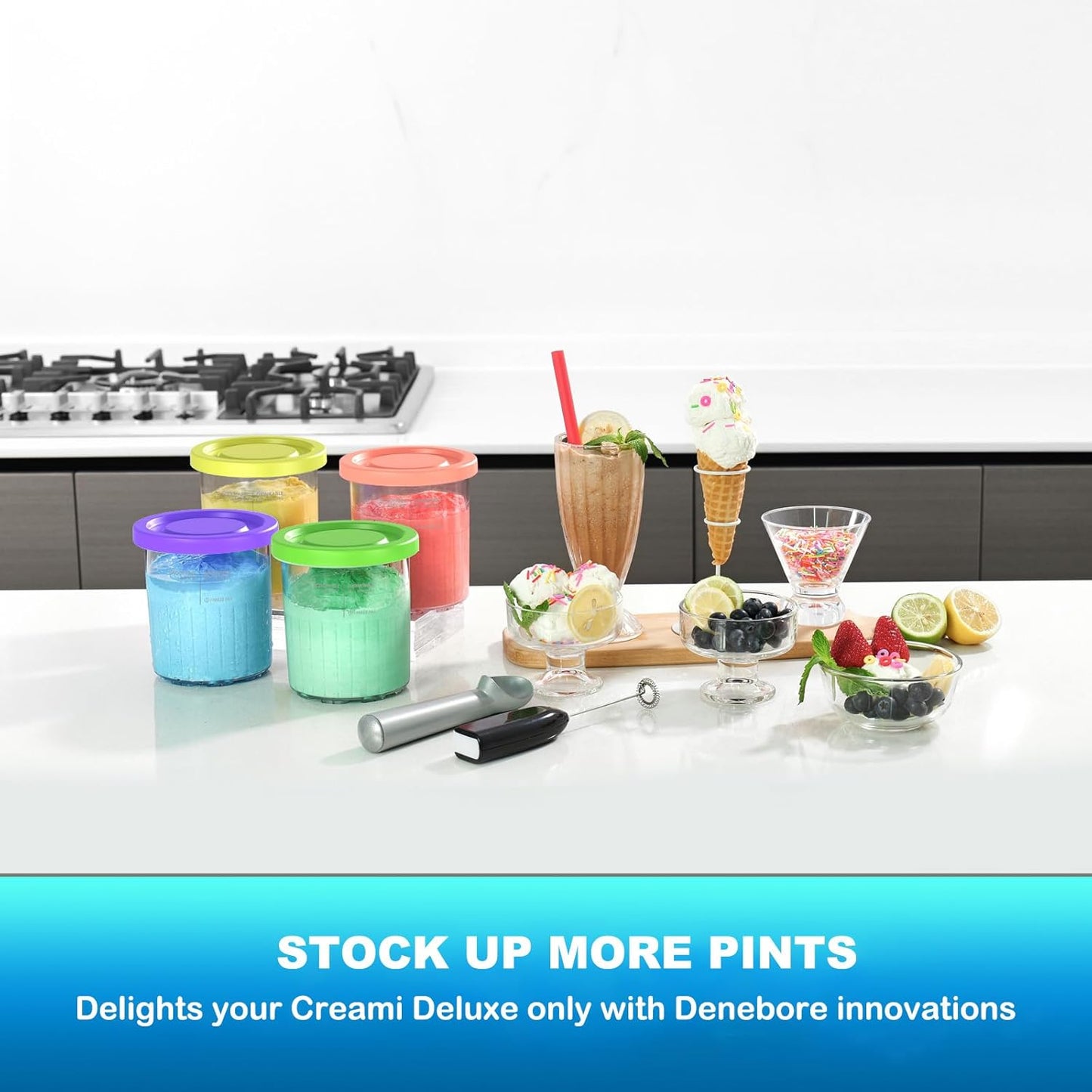 24OZ Containers Replacement for Ninja Creami Deluxe pints 4 Pack, Compatible with NC500 Series 11-in-1 Ice Cream Makers, Extra Delux Pint Containers, XL Family Size Cups,Dishwasher Safe, Leak Proof