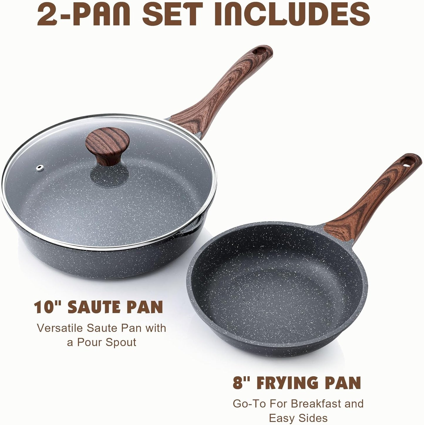 SENSARTE Nonstick Frying Pan Skillets, Swiss Granite Coating Omelette Pans, Healthy Cookware Chef's Pan, Free of Intentionally Added PFOA (8 Inch Frying Pan and 3.5QT Saute Pan)