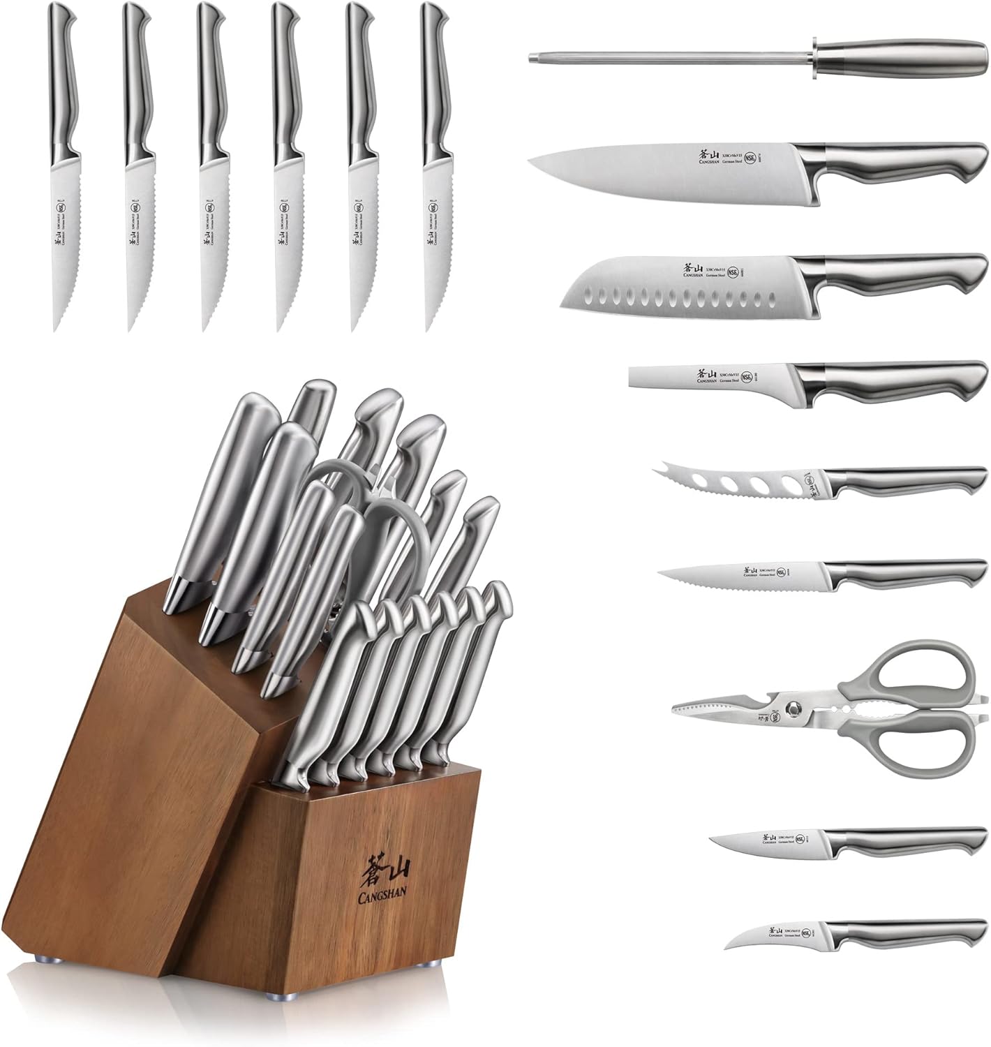 Cangshan Sanford Series 1027051 German Steel 17-Piece Knife Block Set