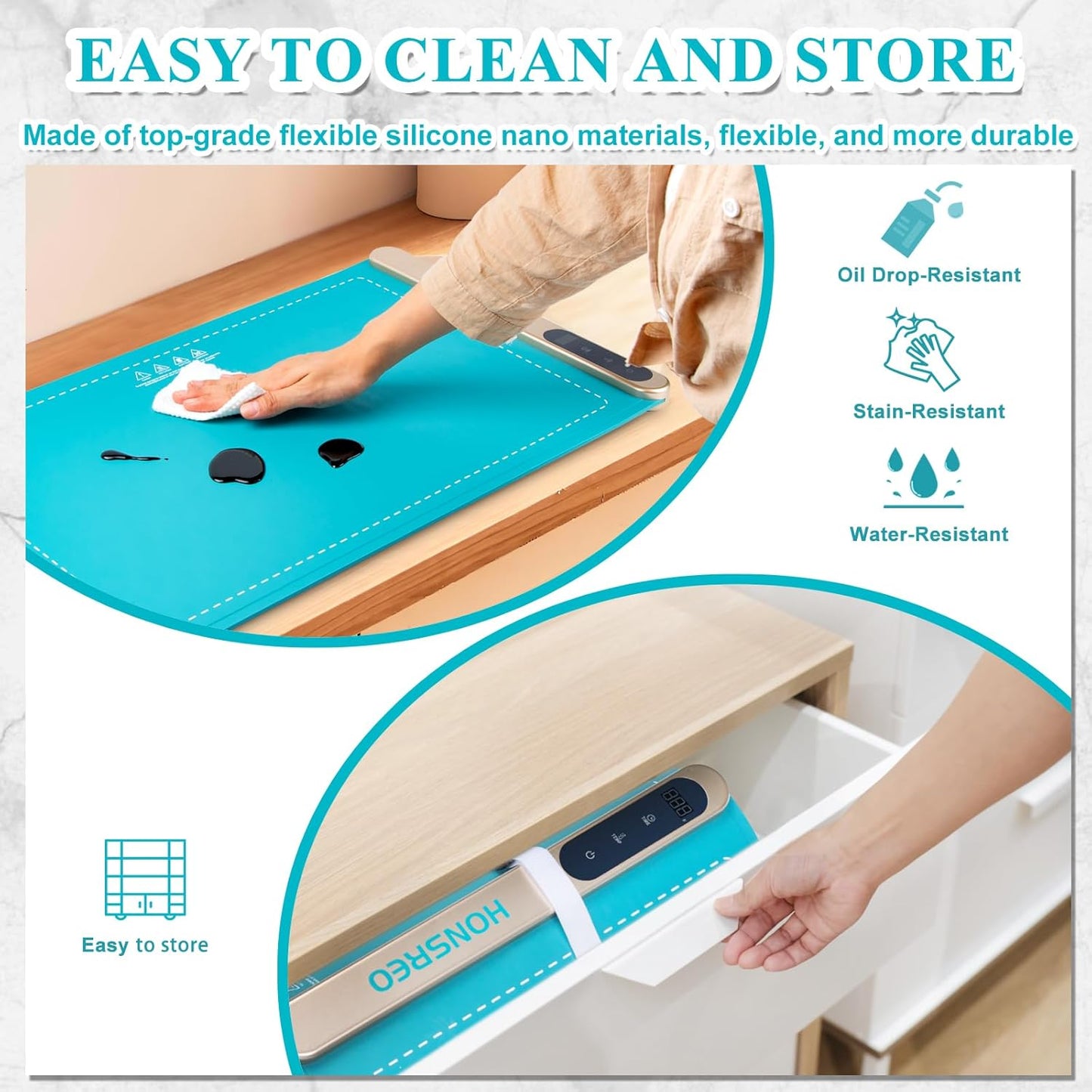 Electric Warming Tray, Silicone Heating Mat with 6 Temperature Modes and 6 Timer Settings Auto Shut-Off, Portable Foldable Roll Up Food Warmer Pad for Parties Gatherings, Home Everyday Use