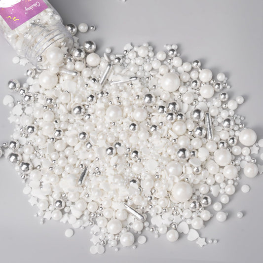 White Wedding Sprinkles for Cake Decorating 4.23ounce - Sugar Mix Contains White & Silver Pearl Sprinkles for Cupcake Toppers, Ice Cream, Candy, Cookie Decorations - Wedding Party Supplies