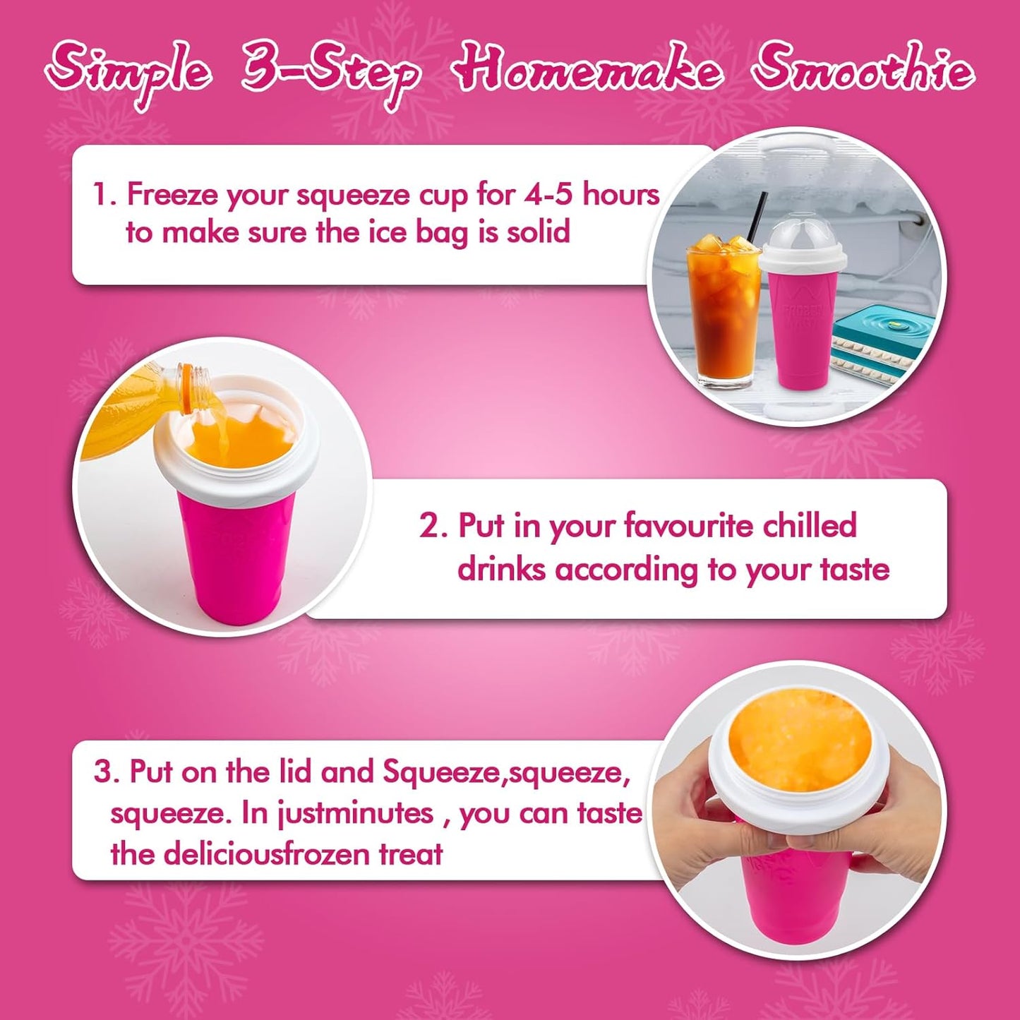 3PCS Slushie Maker Cup - DIY Magic Quick Frozen Smoothies Cups for Homemade Milk Shake Ice Cream Maker, Portable Cooling Cup, Double Layer Squeeze Slushy Maker Cup, Birthday Gifts for Kids Family