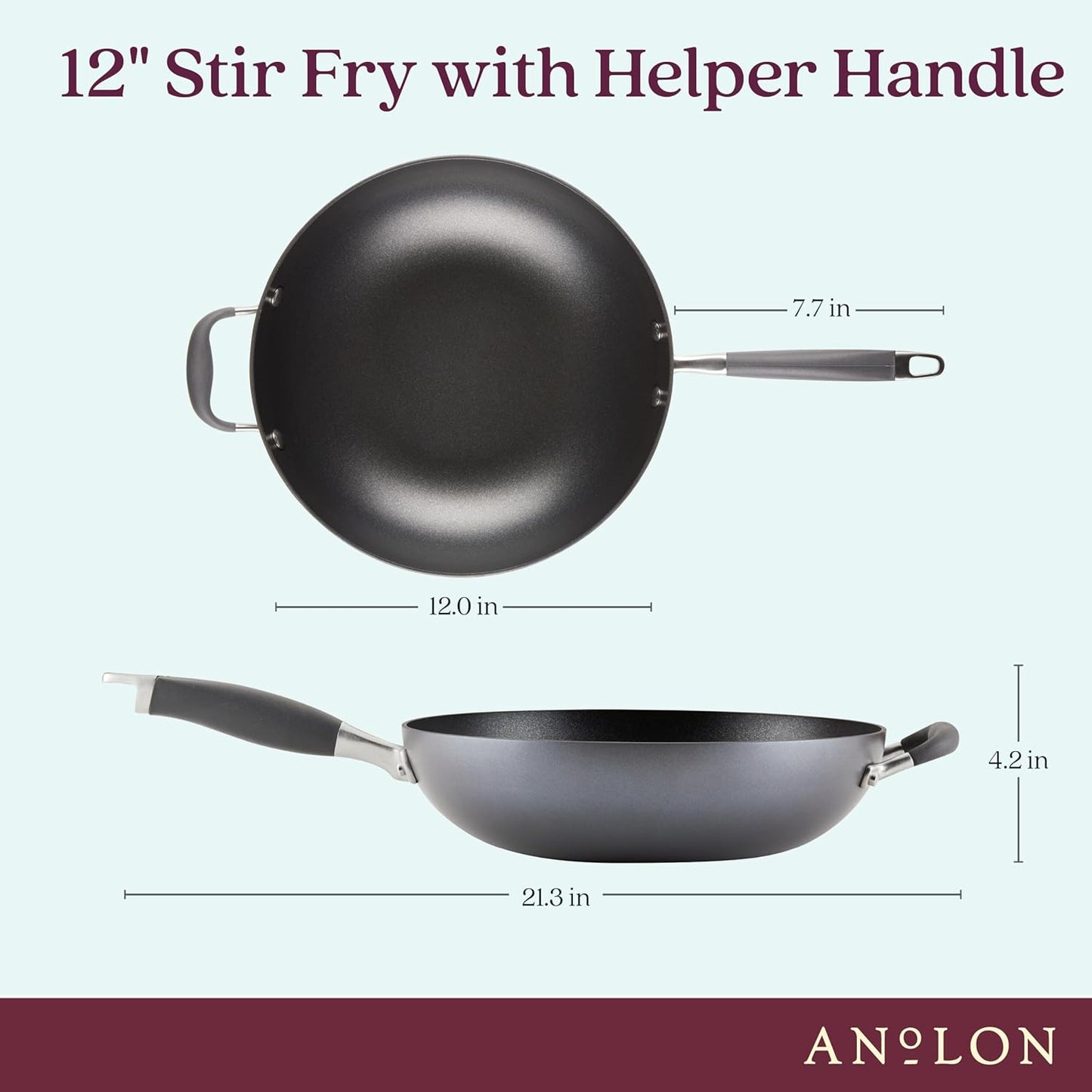 Anolon Advanced Home Hard Anodized Nonstick Pan, Stir Fry w/Helper Handle (12"), Moonstone
