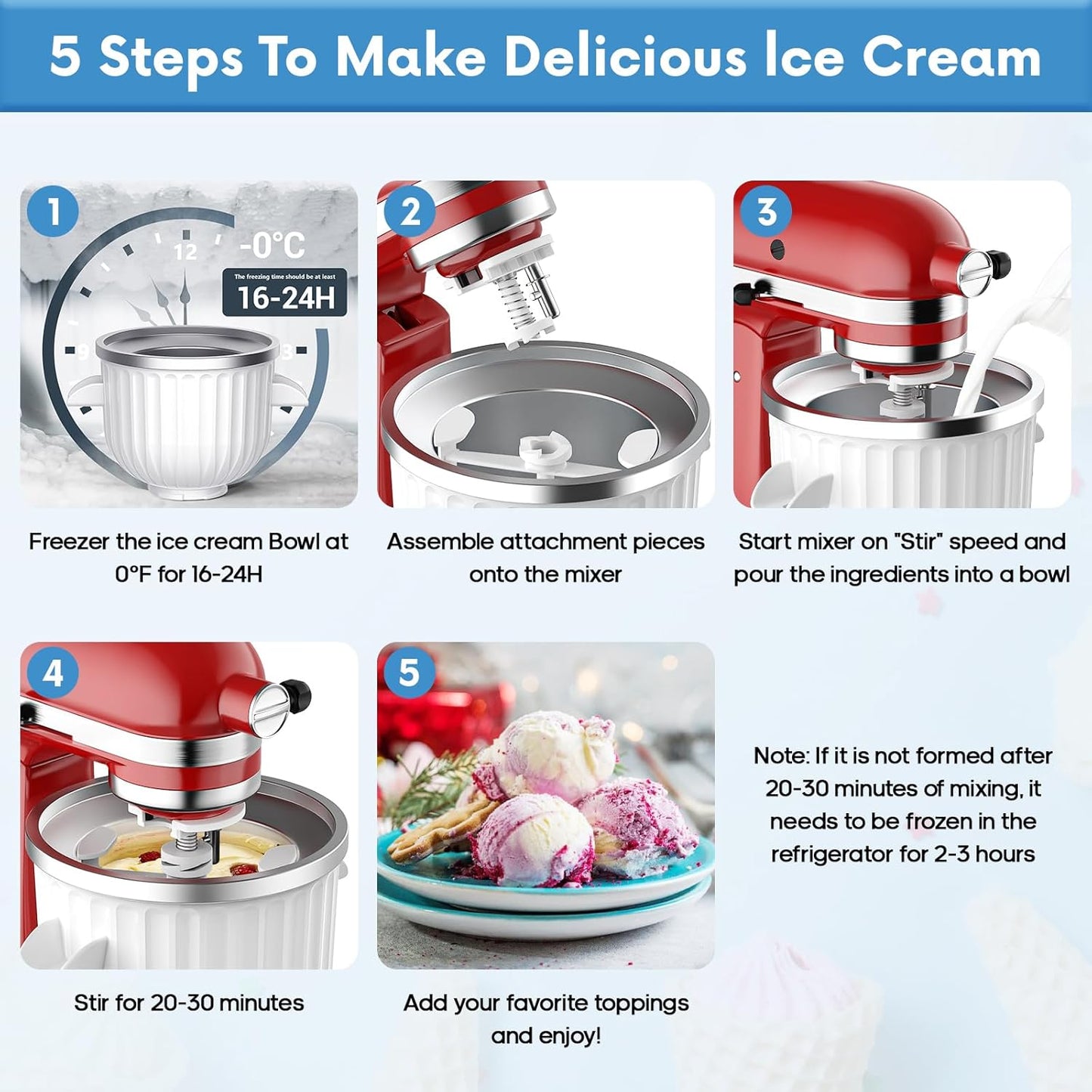 COFUN Ice Cream Maker Attachment for KitchenAid Stand Mixers | 2 Quart Ice Cream Bowl Compatible with 4.5Qt & Larger Mixers | Sorbet & Gelato Maker Accessory, White