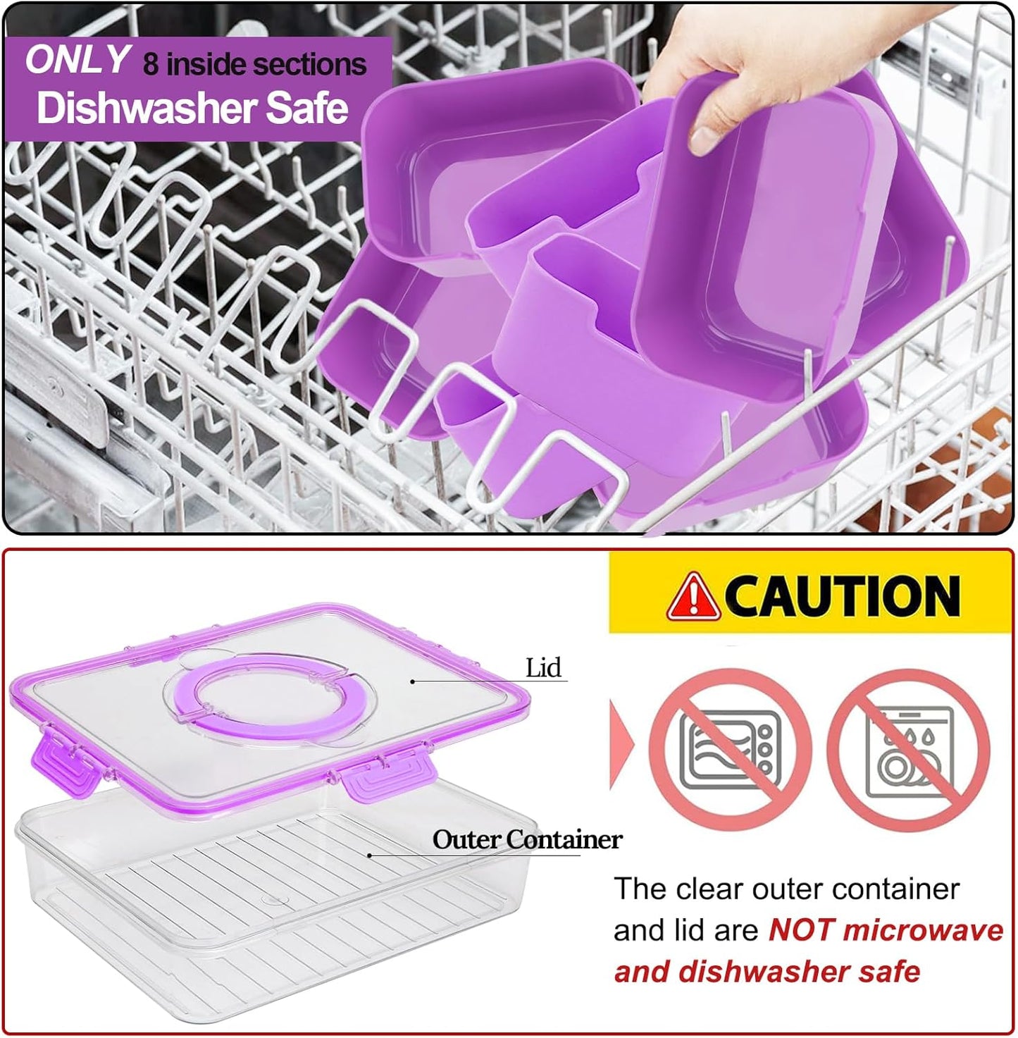 shopwithgreen Snackle Box Container, Divided Serving Tray with Lid and Handle for Party, Veggies, Fruit, Nuts, Food Tray Platter Charcuterie Snack Box Container for Entertaining, Picnic, Purple