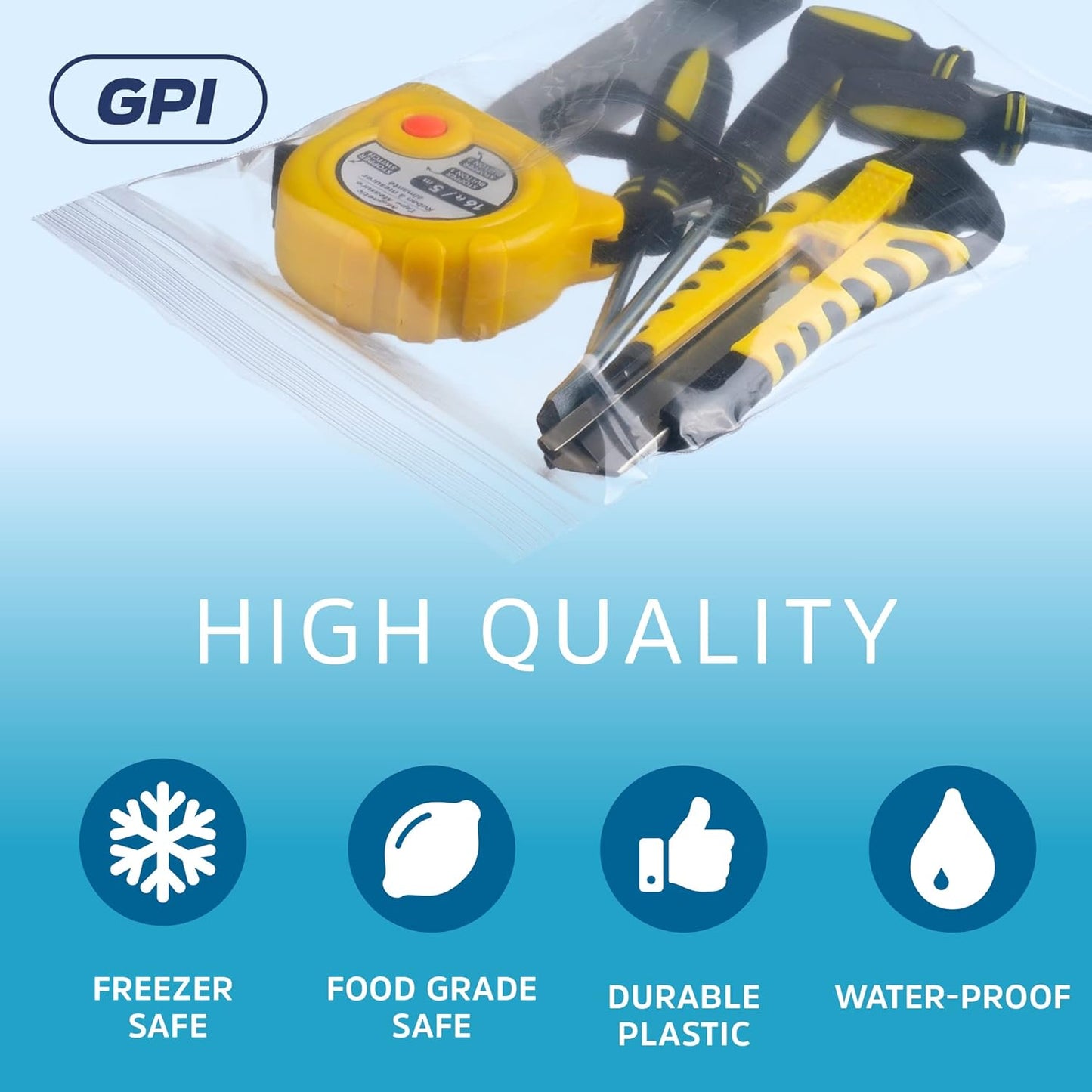 Clear Plastic Reclosable Zip Bags - Bulk GPI Pack of 100 6" X 9" 4 Mil Thick Heavy Duty, Strong & Durable Poly Baggies with Resealable Zipper Lock for Travel, Storage, Packaging & Shipping.