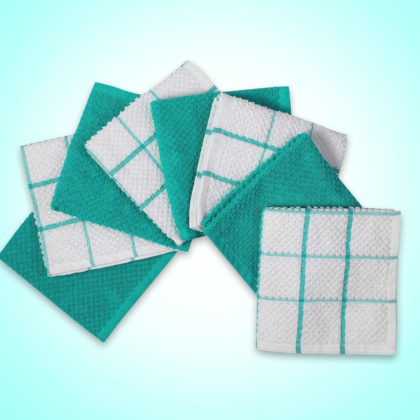 AMOUR INFINI Cotton Kitchen Dish Cloths Set of 8 – Highly Absorbent, Super Soft Premium Terry Cleaning Cloth (12"x12" Inch) Premium Dishcloths for Washing Dishes (Turquoise)