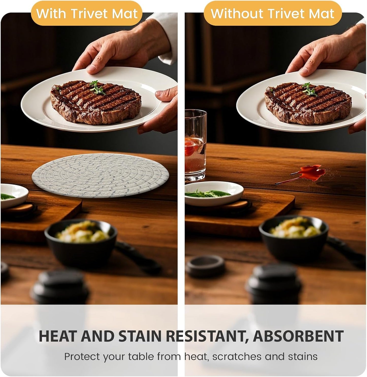 RIOOP Trivets for Hot Dishes, Pots and Pans, 7 Inches Heat Resistant Large Coaster for Kitchen, Anti Stain Hot Pads Plate Mats for Countertops Table Kitchen Essentials Farmhouse Halloween Decor, 4 Pcs