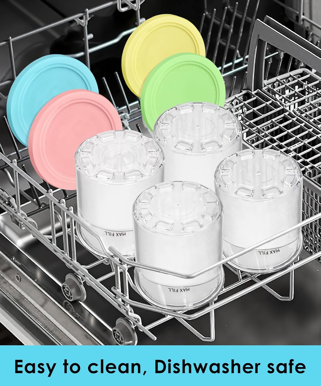 FIRJOY Replacement Pints and Lids 16 oz. Containers, Compatible with Ninja Creami NC301 NC300 NC299AMZ Series (4 Pack - Green, Pink, Yellow, Blue)