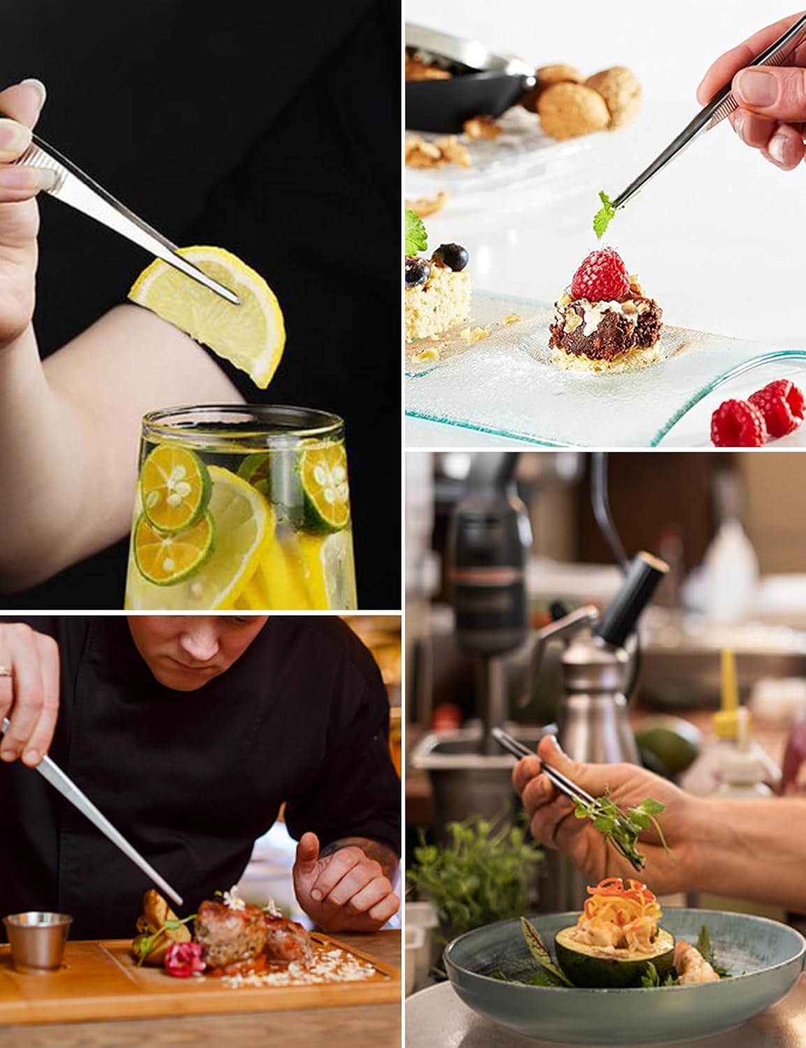 MSY BIGSUNNY 10 Inch Kitchen Food Tweezers Fine Stainless Steel Tweezer Tongs, Multi-function Kitchen Serving Tongs - Set of 2