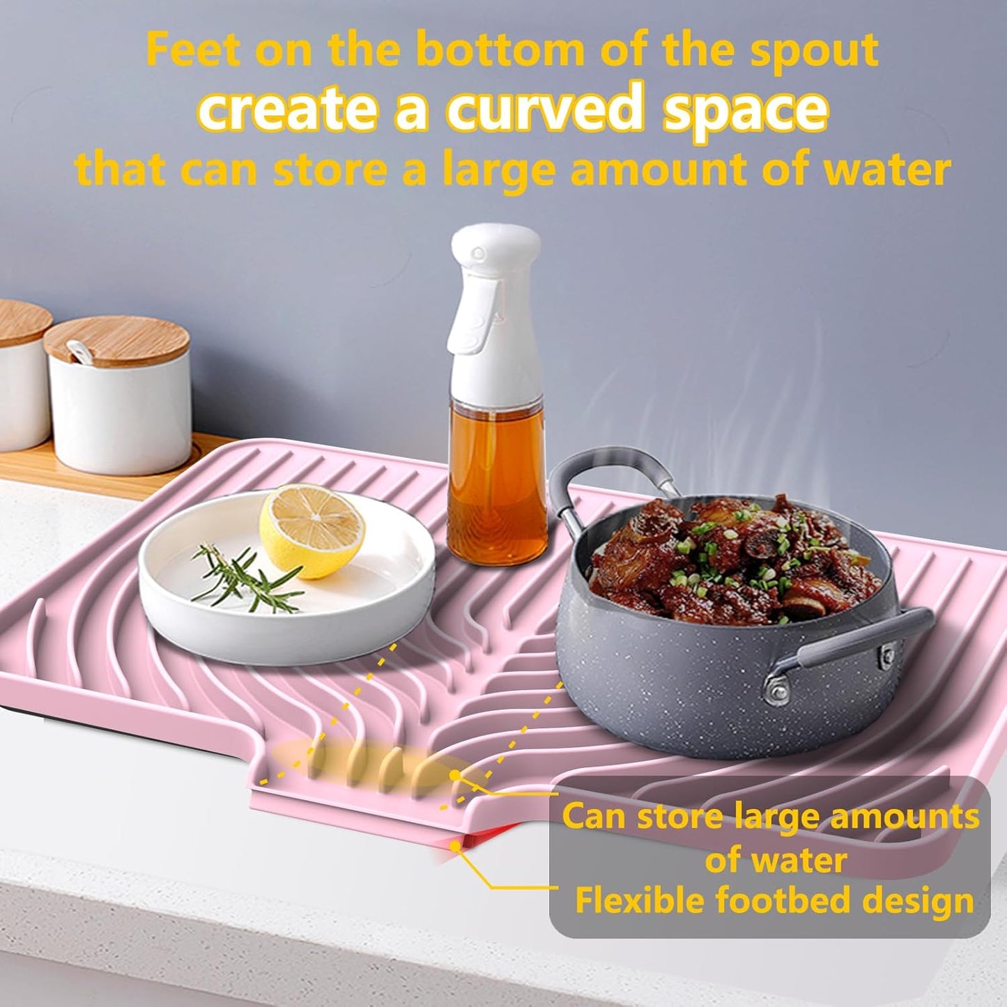 Silicone Drying Mat for Kitchen Counter, 18"×12" Silicone Dish Drying Mat with Board Drain,Rubber Kitchen Counter Dry Matt for Dishes Drying Rack(pink)