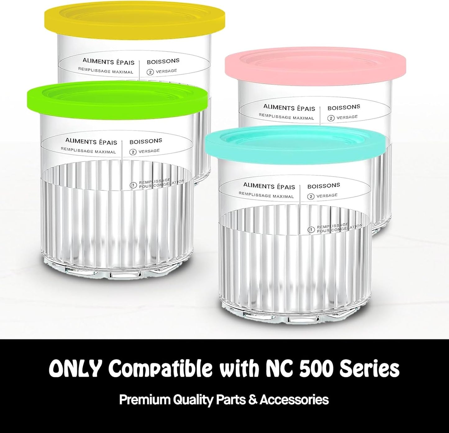 Pints for Ninja Creami Deluxe NC500 Series Creami Deluxe Ice Cream Makers, BPA-Free & Dishwasher Safe, Color Lids, 4 Pack, 24OZ Family Ice Cream Storage Containers Clear/Coral/Yellow/Green/Blue