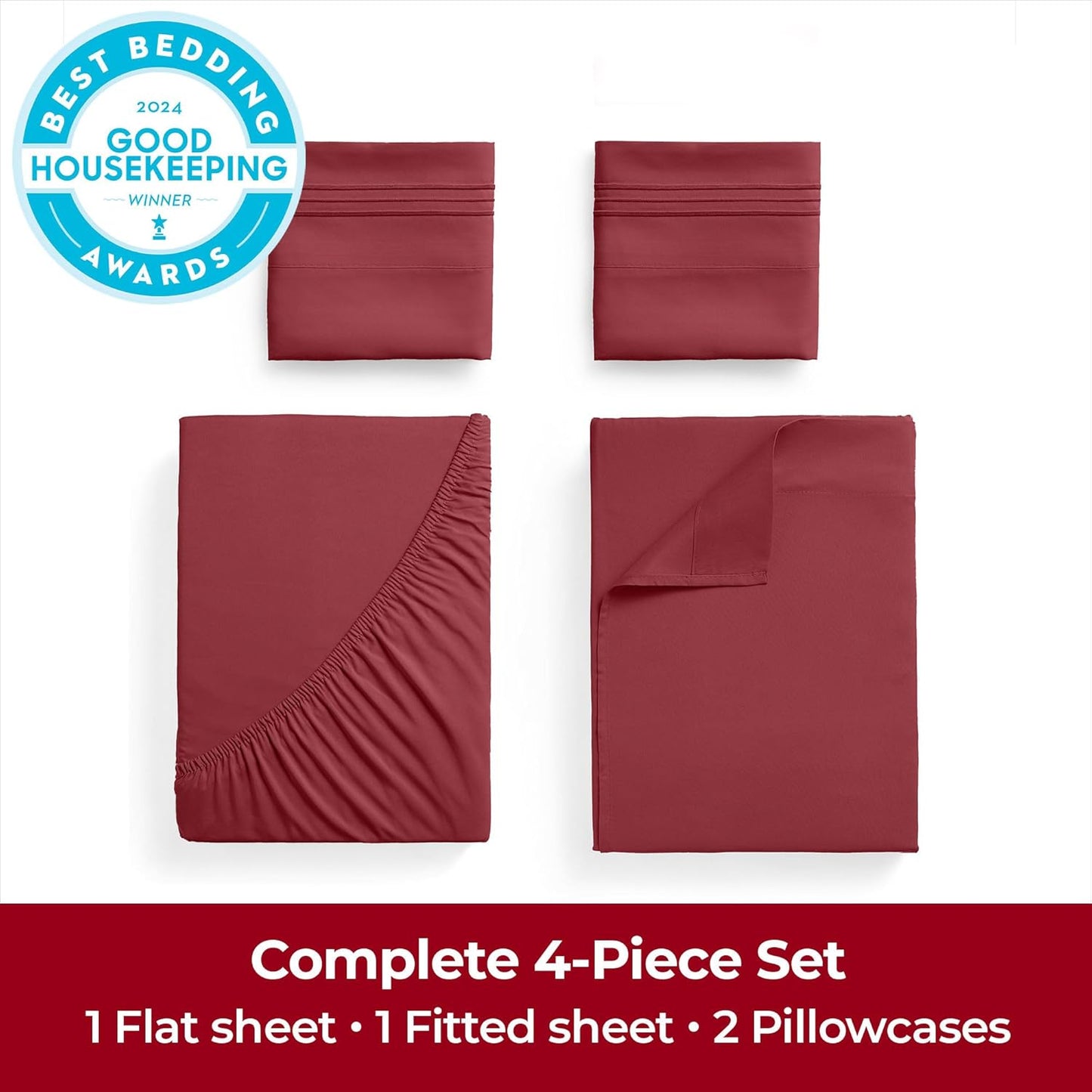 Mellanni Extra Deep Queen Sheets - 4 PC Iconic Collection Bedding - Hotel Luxury, Ultra Soft, Cooling Bed Sheets - Wrinkle, Fade, Stain Resistant (Queen, Brick Red)