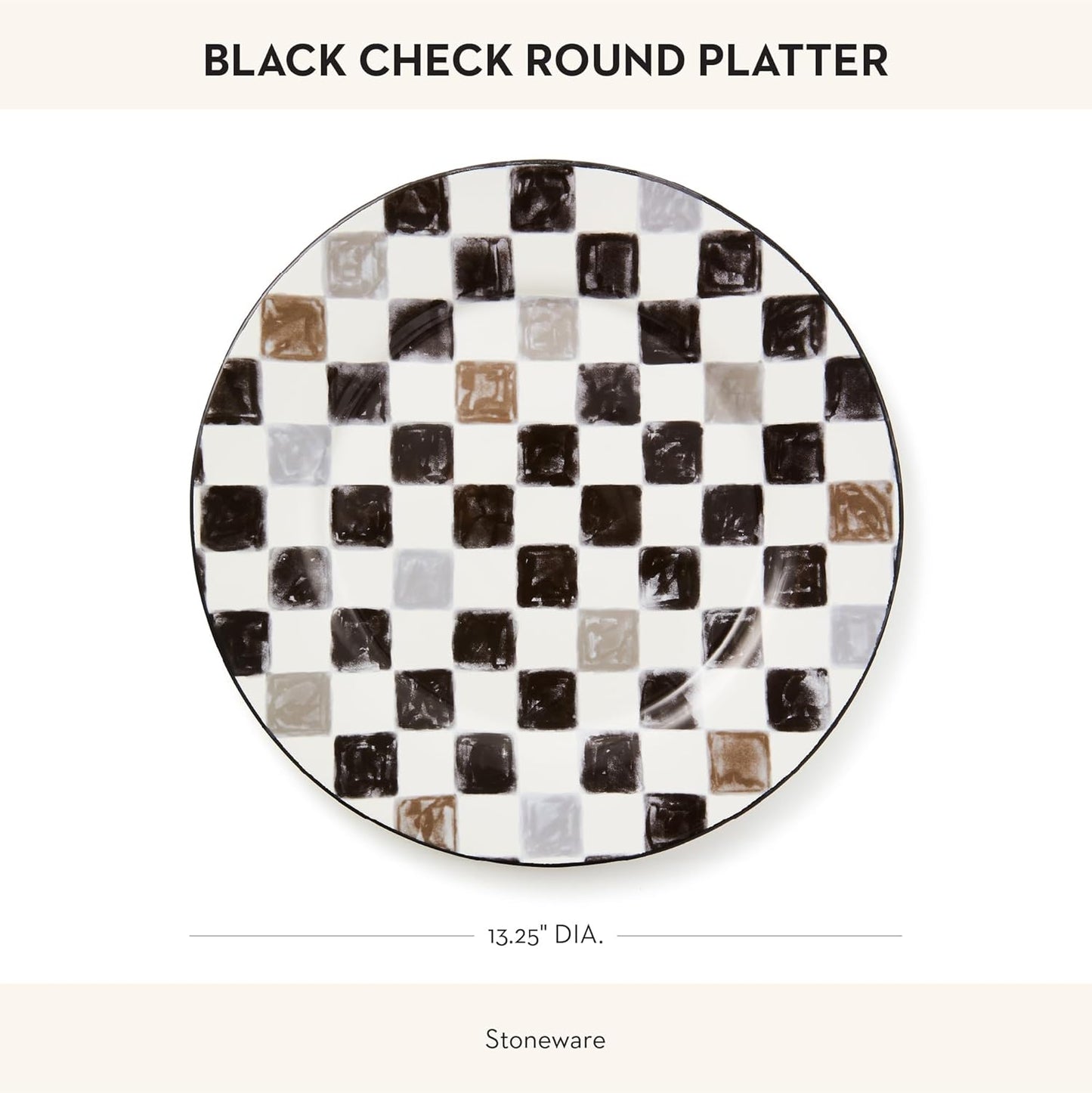 MACKENZIE-CHILDS Round Platter, Dishwasher-Safe and Microwave-Safe Stoneware Serving Platter, Black Check