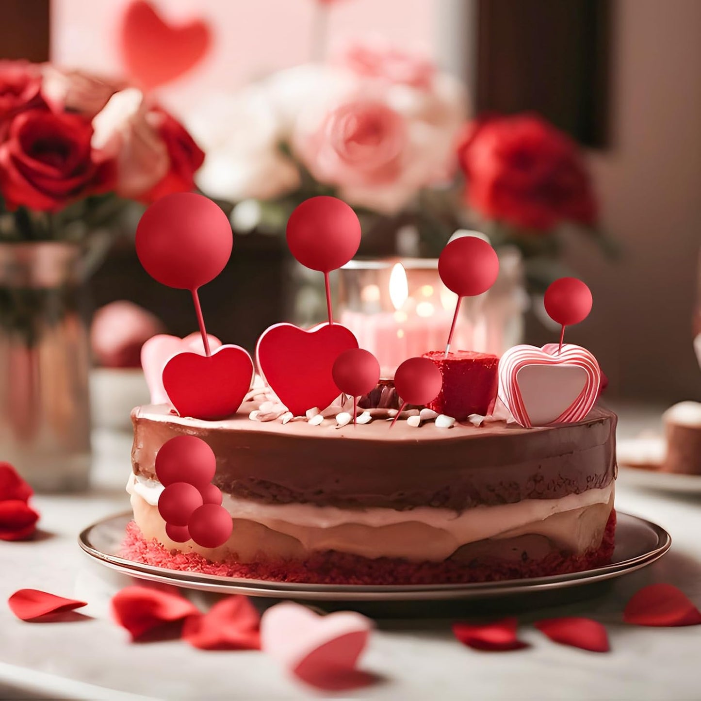 48 Pcs Balls Cake Topper Decorations Balloon Cupcake Toppers Foam Cake Topper Balls Cake Balls Decorations for Birthday Party Wedding Anniversary Cake Decorating (Red)