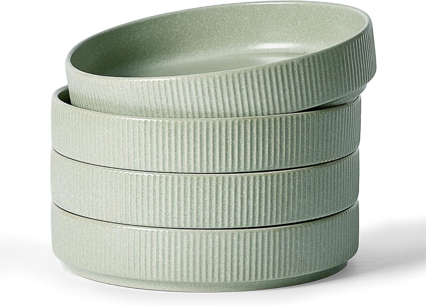 famiware Star 8.25" Pasta Bowls, Large Dinner Bowls Set of 4, Salad Bowl Plates, Shallow Bowls for Eating, Light Green