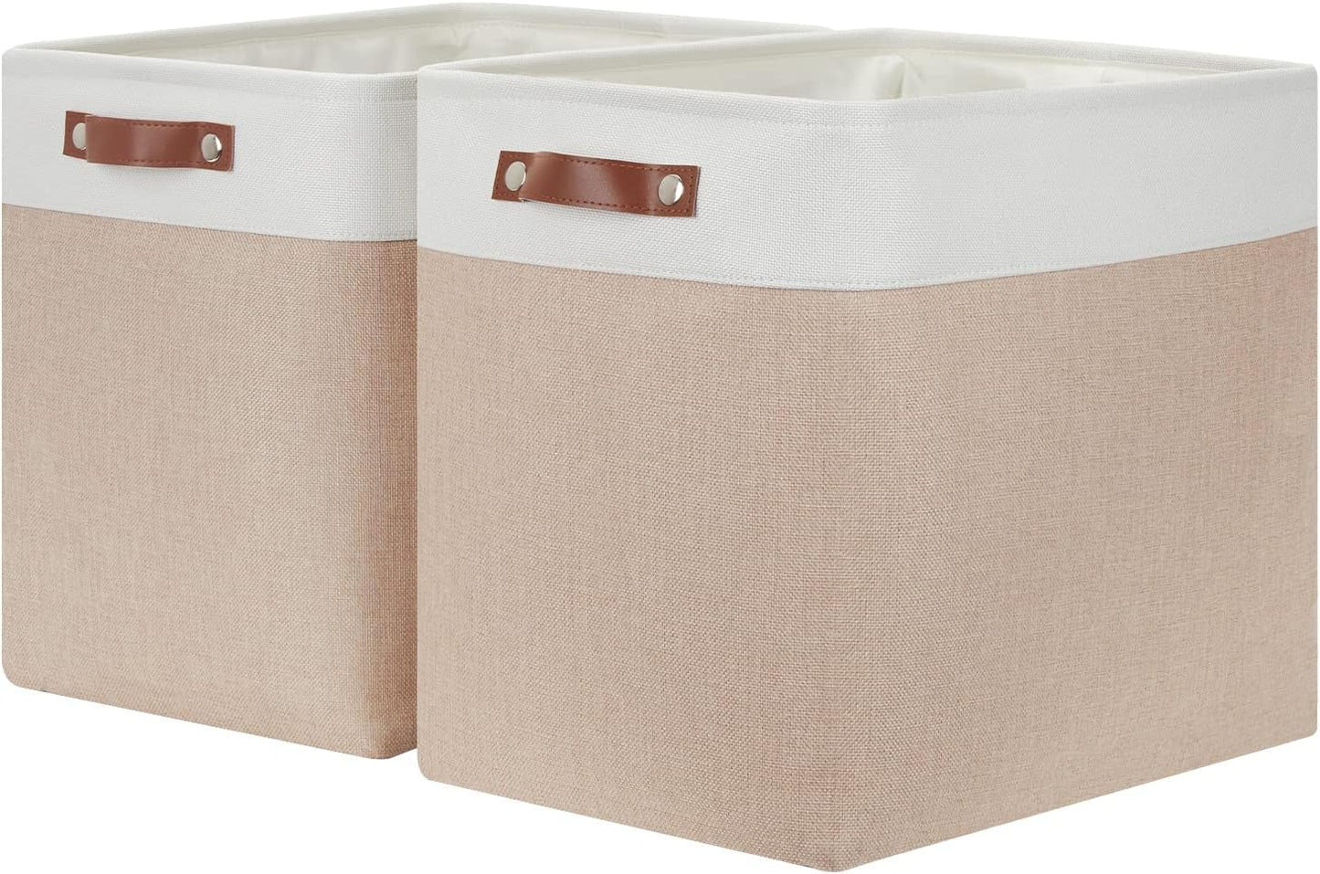 HNZIGE Large Fabric Storage Basket for Shelves, Rectangular Storage Bins Baskets for Storage, Canvas Collapsible Storage Bins with Handles for Organizing Home, Closet(White Beige)