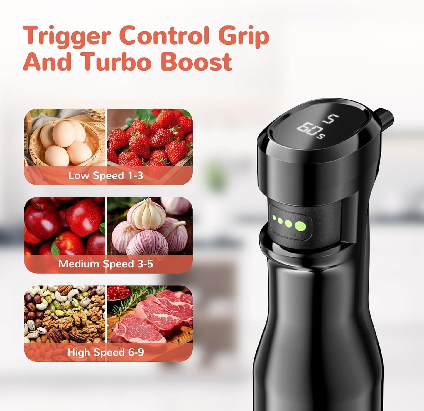 G.a HOMEFAVOR Handheld Corded Hand Blenders Set: 1000W Trigger Variable Speed 5 in 1 Stick Blenders with Stainless Steel Blade, Mixing Beaker, Whisk, Milk Frother for Soup, Baby Food, Smoothies