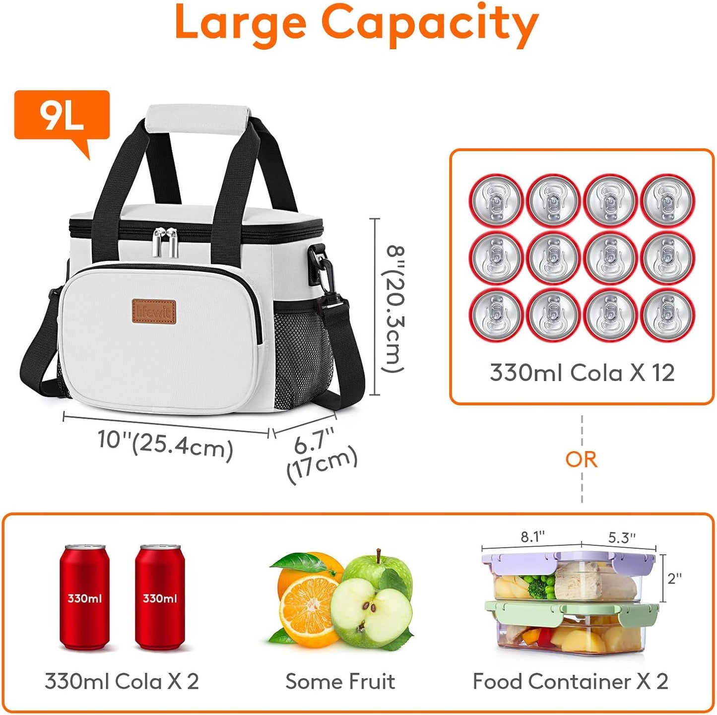 Lifewit Medium Lunch Bag Insulated Lunch Box Soft Cooler Cooling Tote for Adult Men Women, Sliver Gray 12-Can (9L)