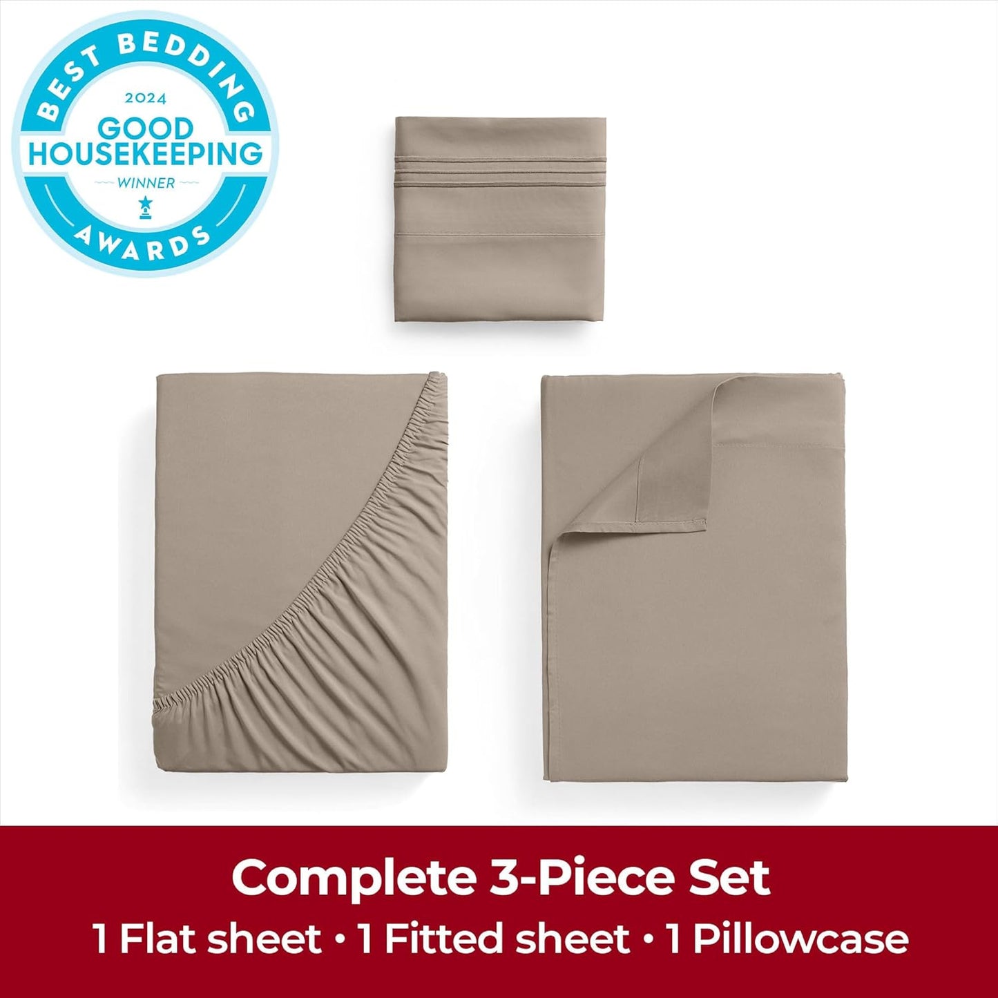 Mellanni Twin Sheets Set - 3 PC Iconic Collection Bedding - Hotel Luxury, Extra Soft, Cooling Bed Sheets - Wrinkle, Fade, Stain Resistant (Twin, Tan)