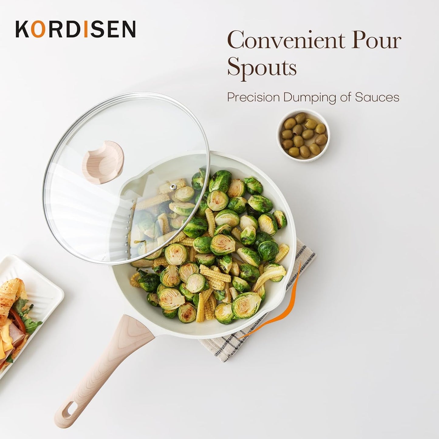 Nonstick Ceramic Frying Pan with Lid, 11 Inch Ceramic Skillet with Lid, Healthy Non Toxic Cooking Pan, Stay-Cool Handle, Induction Compatible, PFOA & PFAS Free, White