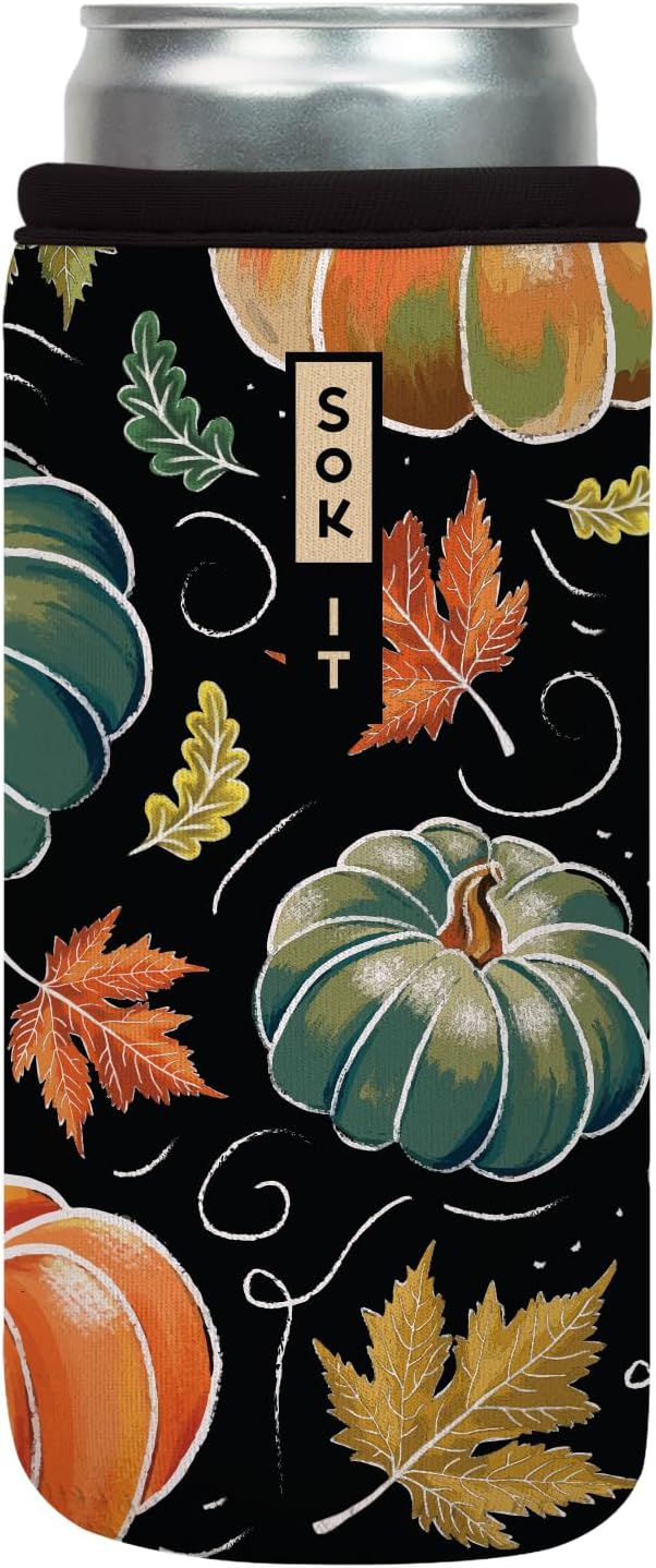 Sok It CanSok Sleeve for Beer & Soda Insulated Neoprene Cover (Midnight Harvest, 12oz Slim Can Sleeve)