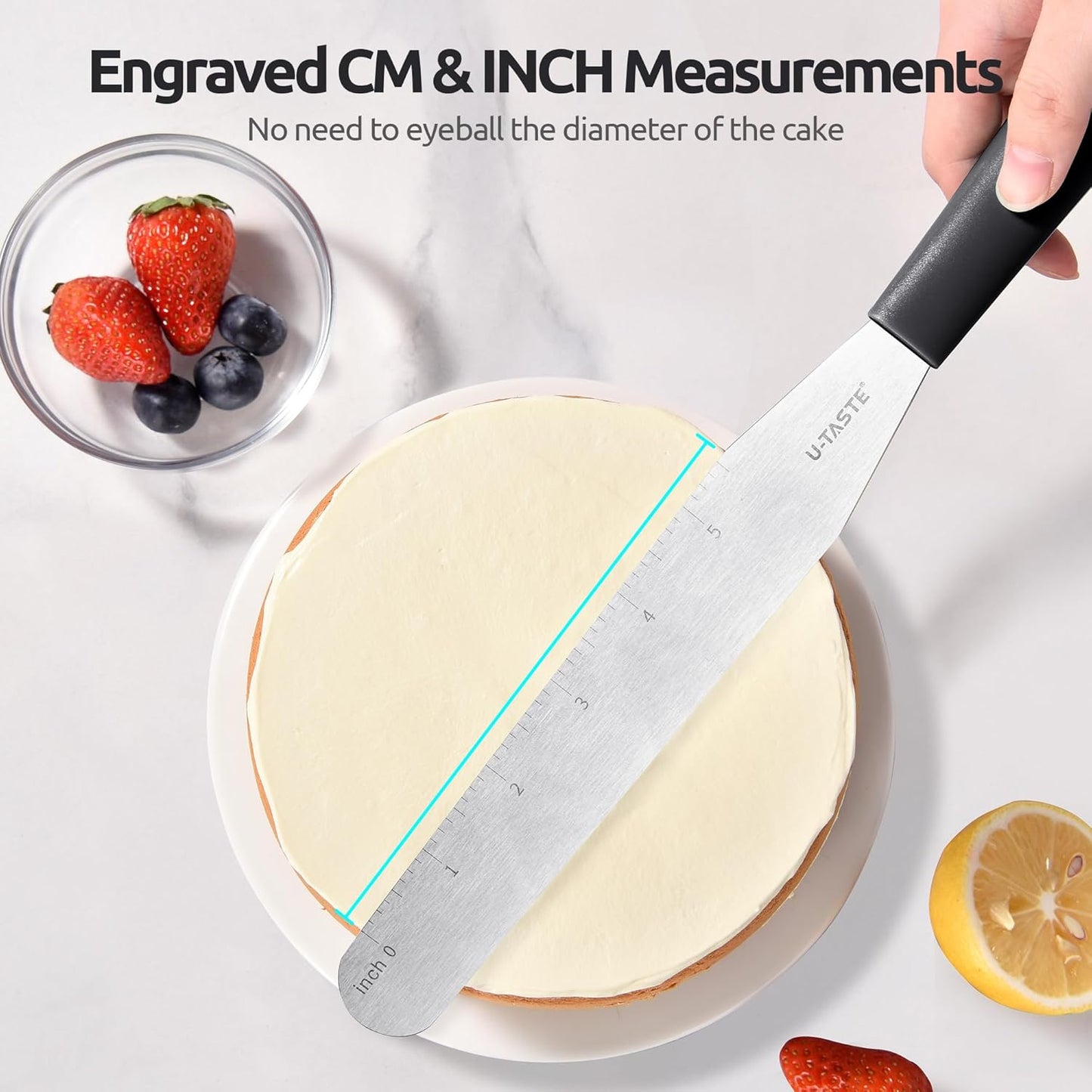 U-Taste 8in Cake Icing Spatula: Flexible Decorating Frosting Knife with Straight Thinner Stainless Steel Blade, Smooth Spreading Tools with Comfortable PP Handle for Cookie, Cream, Cupcake (Black)