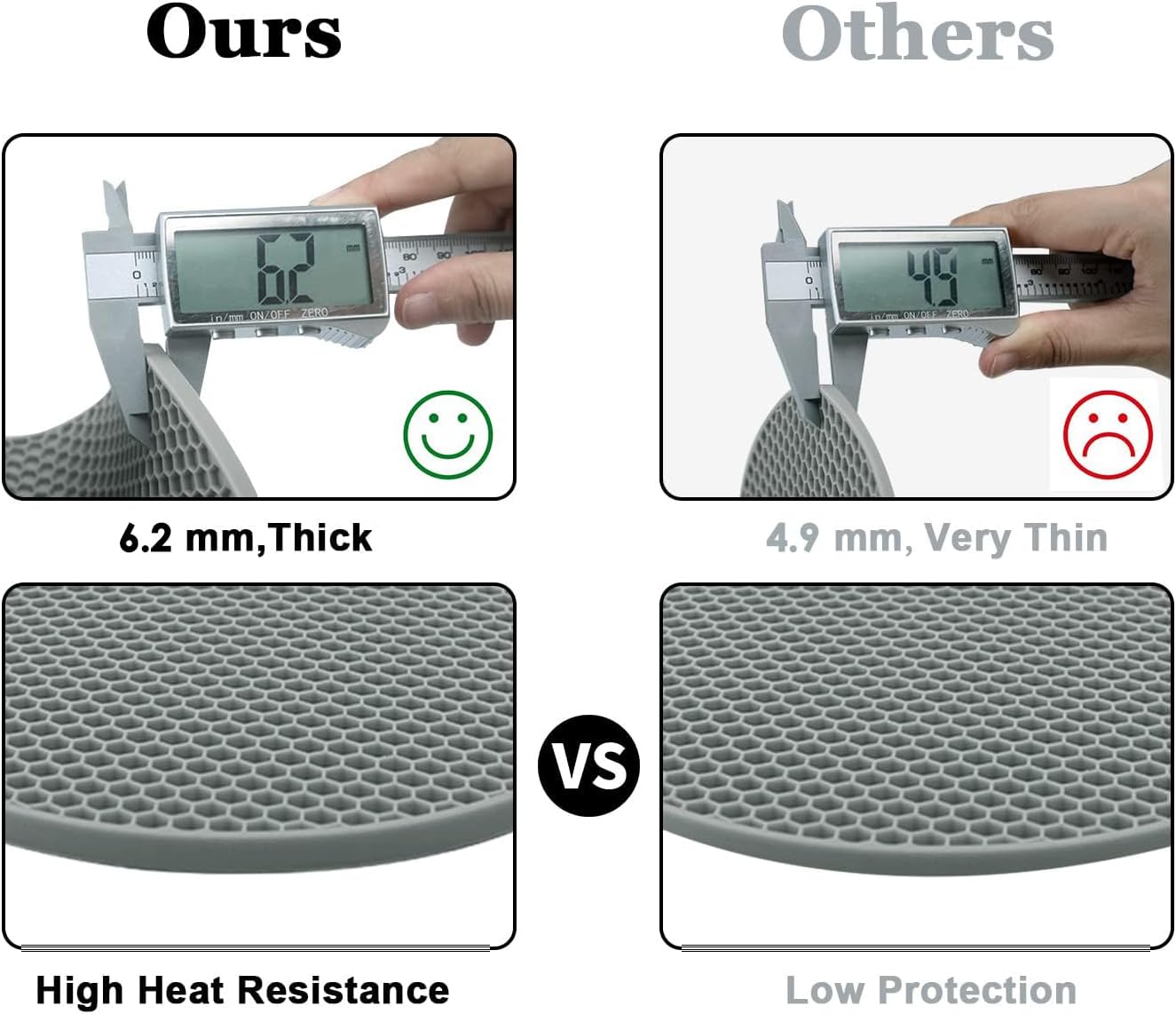 Silicone Trivet Mats, 2 Sizes 7 & 9 Inch Heat Resistant Silicone Hot Pads Pot Holders for Kitchen - Trivets for Hot Dishes, Multipurpose Non-Slip Heat Resistant Mat, Spoon Holder, Drying Mat(Gray)