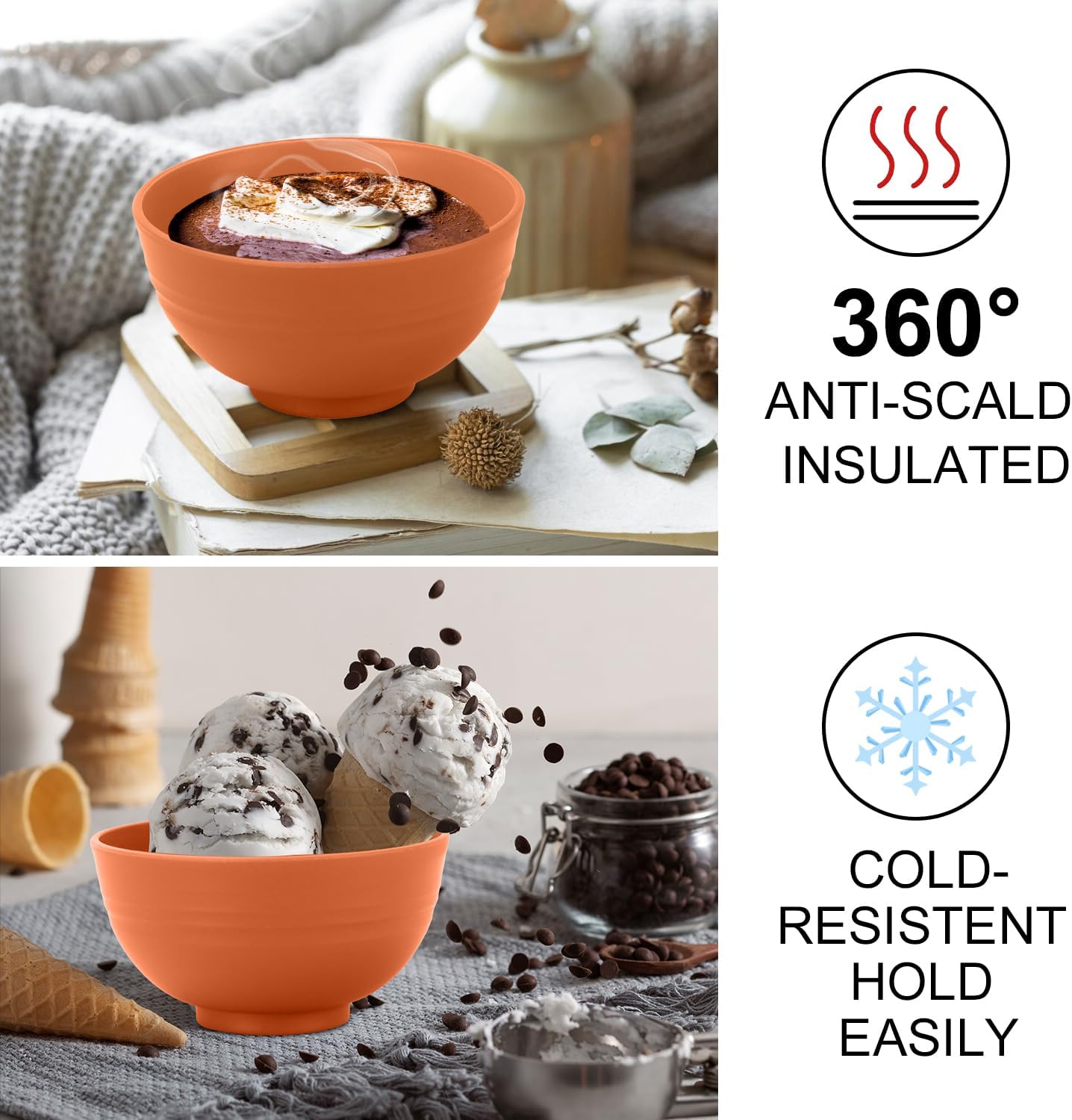 wheat straw small bowls 10oz set of 8 - Unbreakable Dessert Bowls - Mini Bowl Sets for Ice Cream,Snack and Fruits - Microwave & Dishwasher Safe Appetizer Bowls. Orange