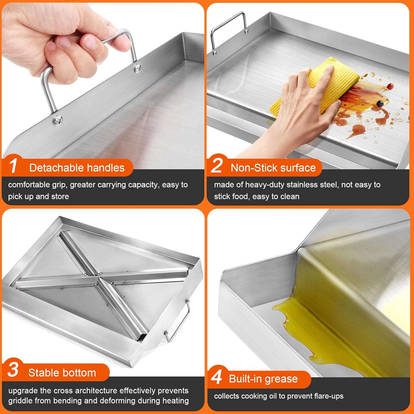 GGC Stainless Steel Griddle for Gas Grills, Universal Flat Top Griddle for Gas Stoves, Camping Stoves, 18" x 12.5" Nonstick Cooking Griddles for Charcoal, Tailgating, Parties