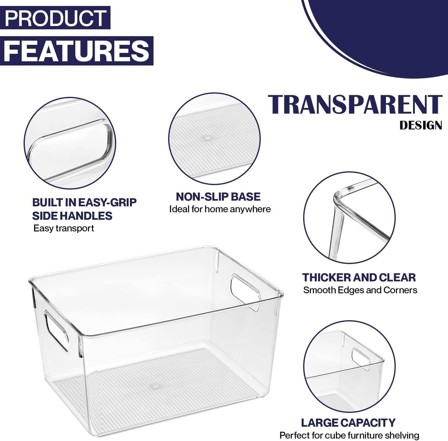 Clear Plastic Storage Bins, Pantry Organizers and Storage Containers Fridge Organizer Bins for Organizing Kitchen Cabinet Organizer Bin Bathroom Freezer Refrigerator Organization