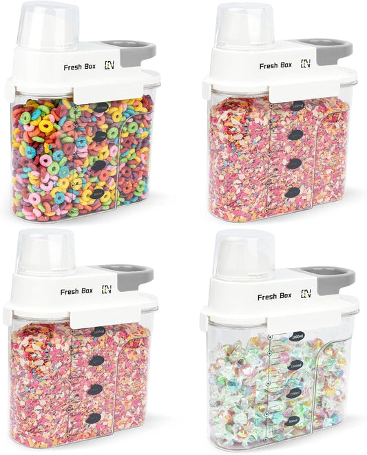 Cereal Storage Container 4Pack,61oz/1.8L Airtight Food Storage Containers With Lids,Organizers Storage With Measuring Cup for Beans,Sugar,Rice,Nuts,Snacks,Pet Food,Candy