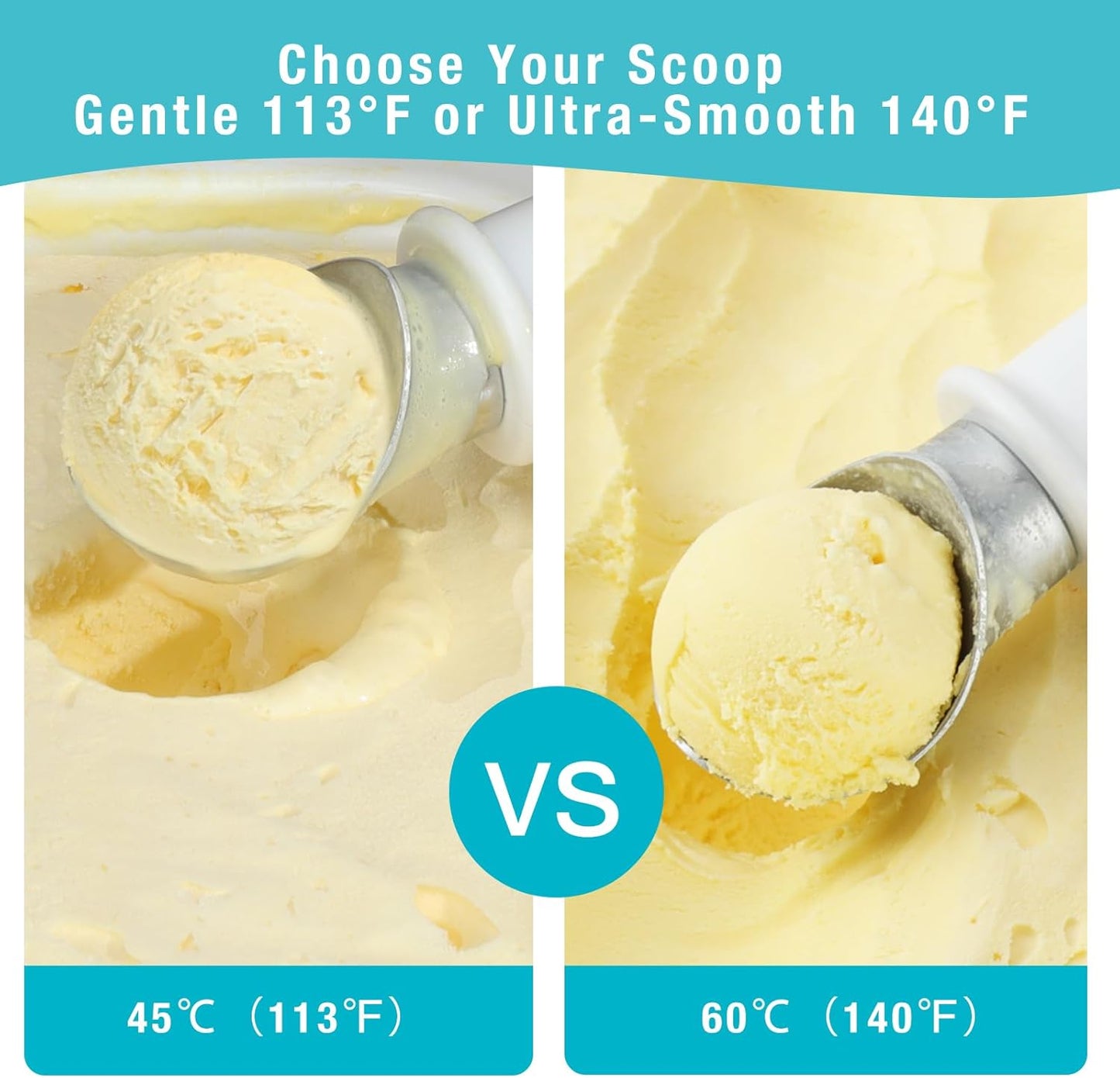 Heated Ice Cream Scoop with Safety Lock – Dual Temp Control 113℉/140℉,Rechargeable Electric Scooper for Gelato, Sorbet,Melon, Frozen Yogur,Fast Melting Kitchen Tool (White)