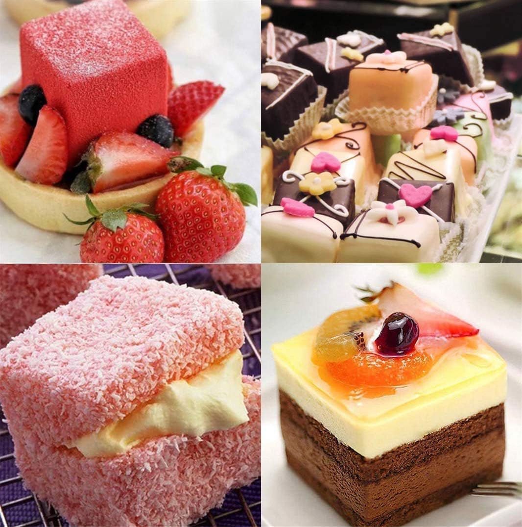 OCPO KITCHEN Cube Silicone Mold for Baking Mousse Cake, French Dessert, Pastry, Chocolate, Brownie, Ice Cream, Pudding, Ice Mold, 3D Cube Shape (8-Cavity)