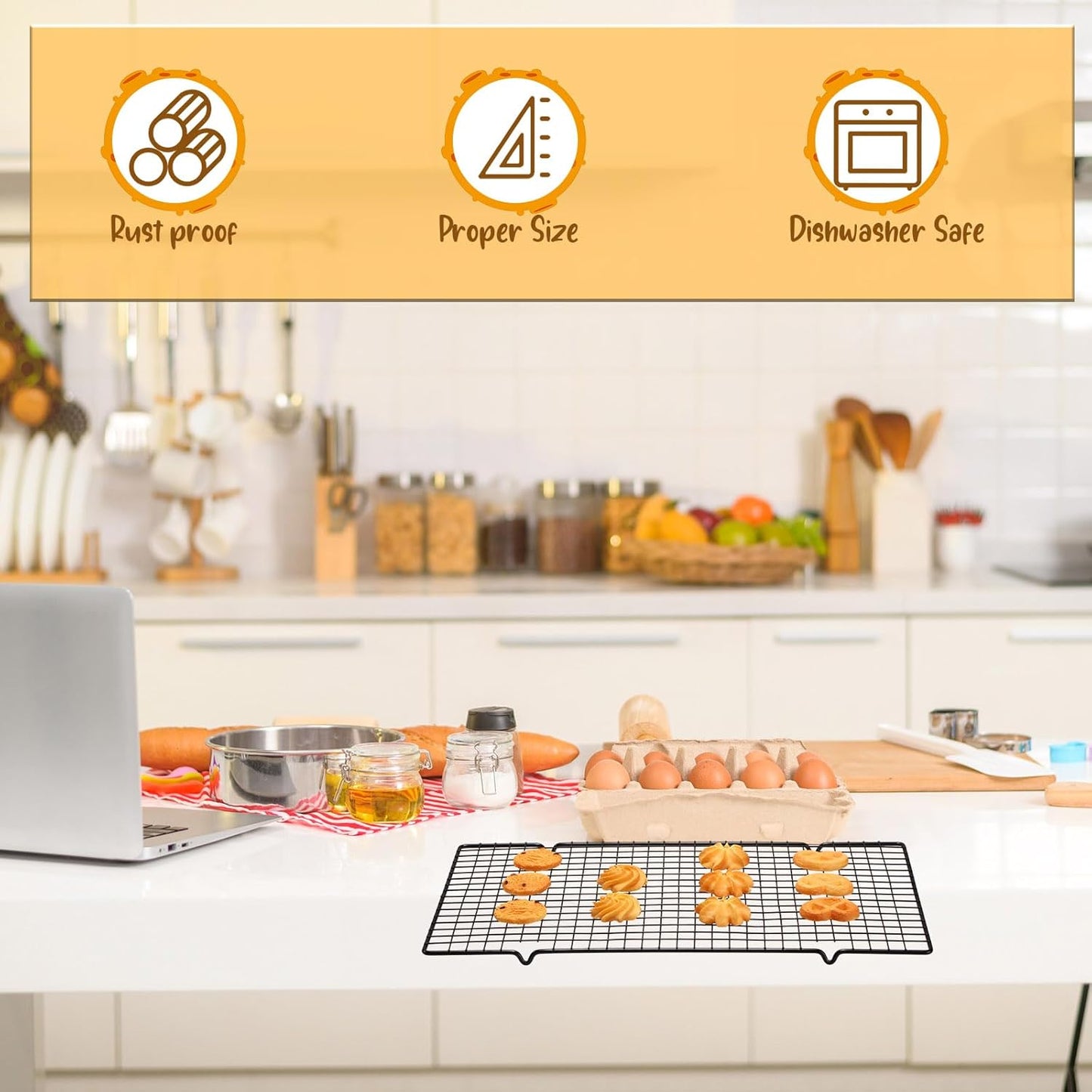 Harloon 3 Pieces Cooling Racks for Cooking and Baking Oven Safe Grid Wire Set Heavy Duty Carbon Steel Nonstick Baking Rack for Roasting Cooking Grilling Drying (16 x 9.8 Inch)