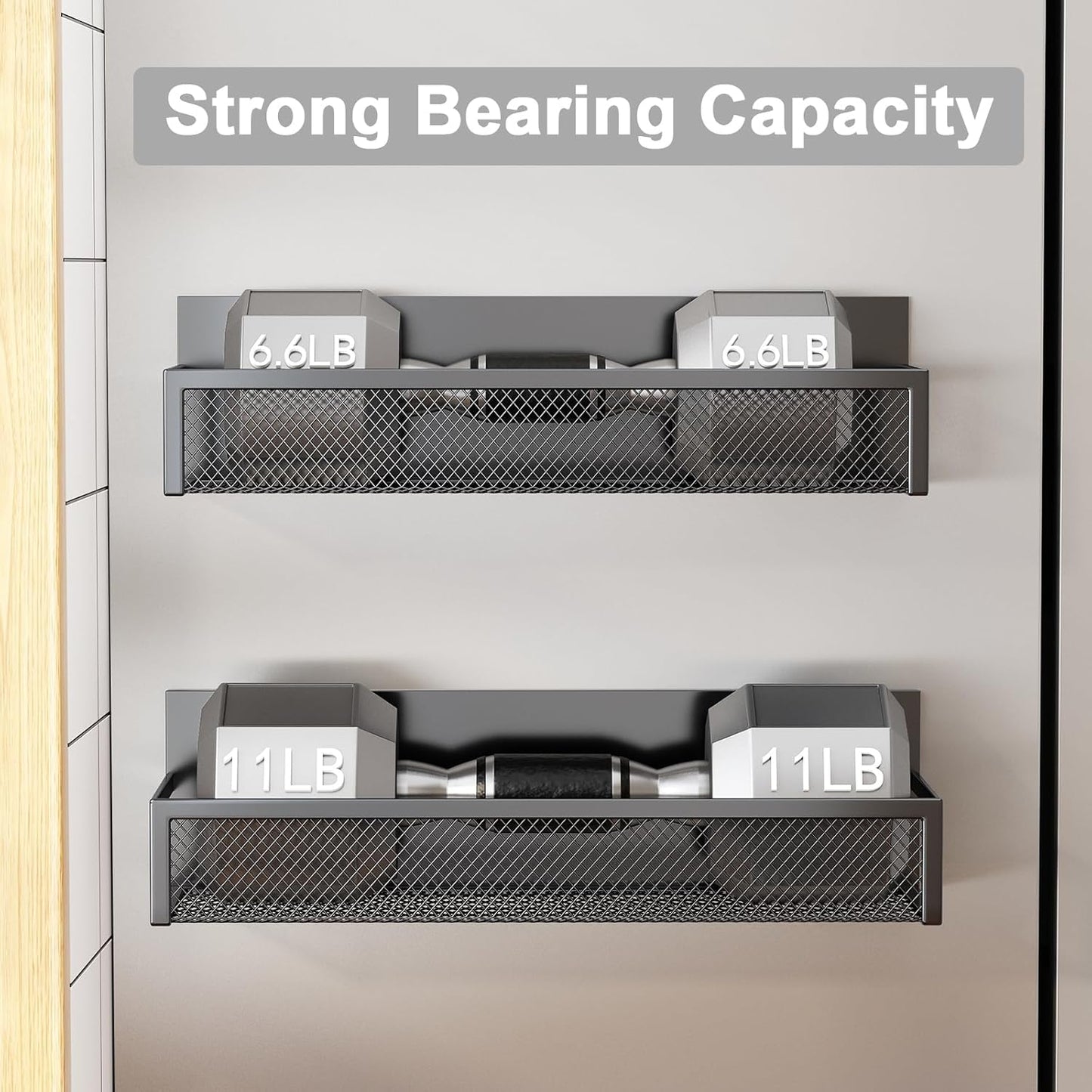 Magnetic Spice Rack for Refrigerator, 2 Pack Magnetic Shelf, Fridge Magnet Organizer with Moveable 4 Hooks, Magnetic Fridge Shelf for Kitchen Organization and Storage (2 Pack)