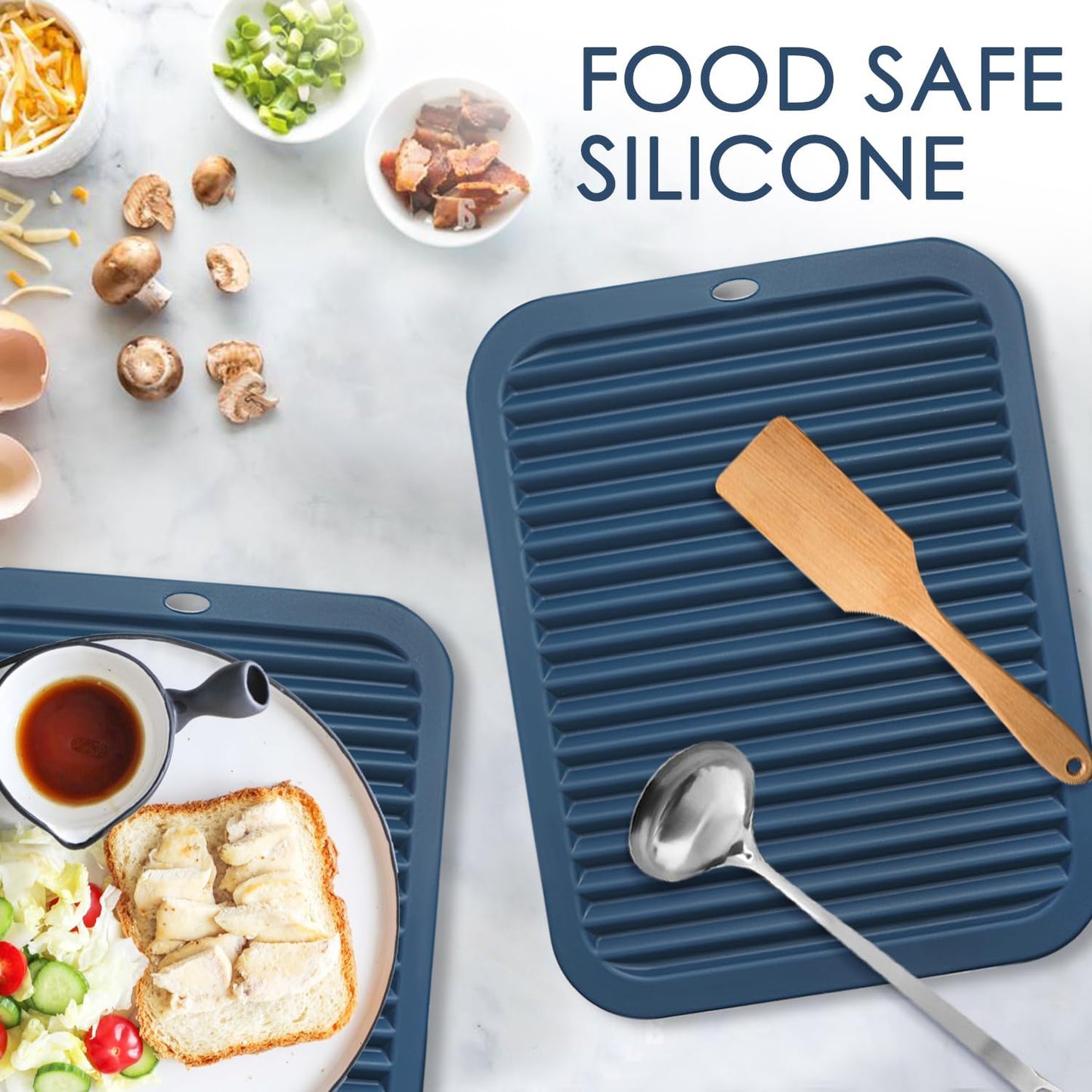 Silicone Mats for Kitchen Counter, 9x12'' Trivets for Hot Pots and Pans, Navy Blue Silicone Trivets for Hot Dishes, Protect Table Quartz Countertops, Indigo