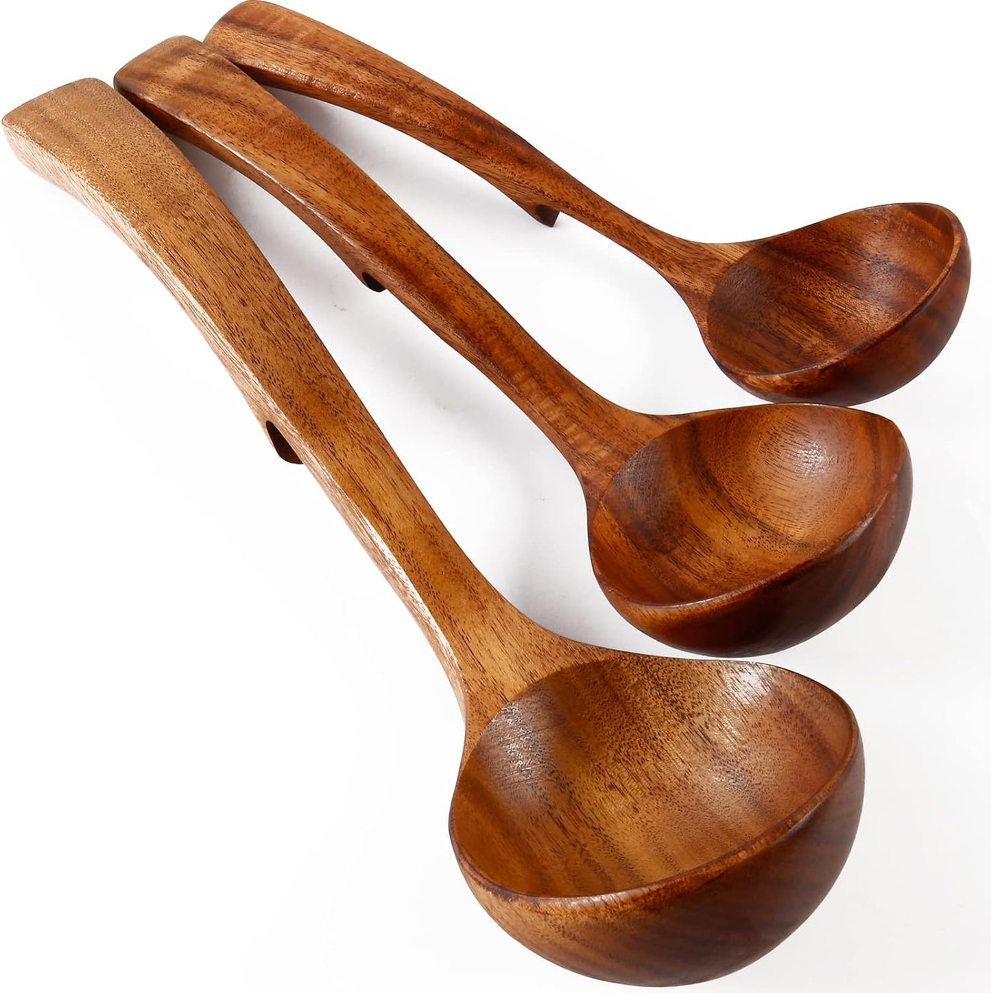 Wooden Ladles Soup Set, 3 Size Wooden Spoons For Cooking, Non-Stick Wooden Spoon, Natural Teak Wood Cooking Spoons, Kitchen Utensils set